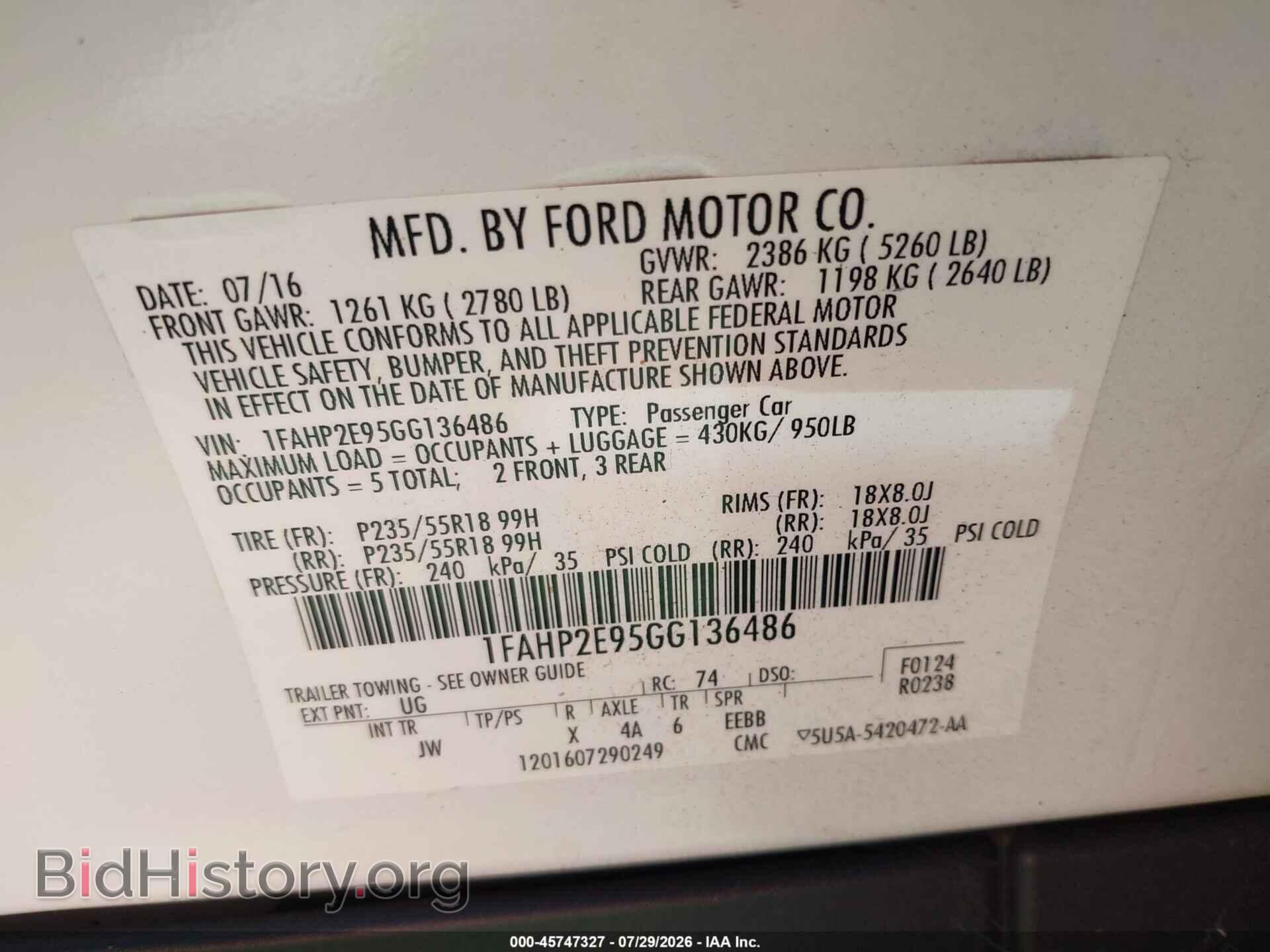 2016 FORD TAURUS - VIN: 1FAHP2E95GG136486 - Photo 9