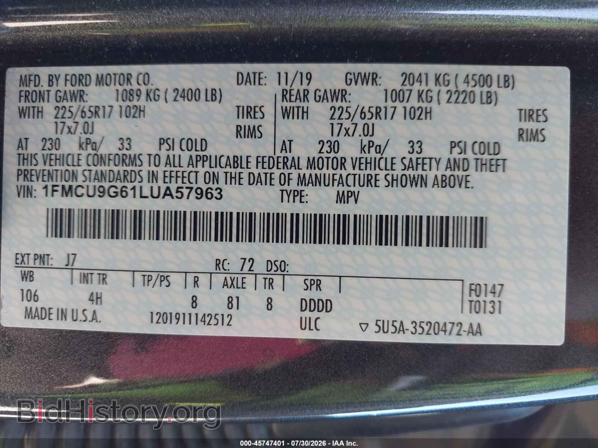 2020 FORD ESCAPE - VIN: 1FMCU9G61LUA57963 - Фото 9