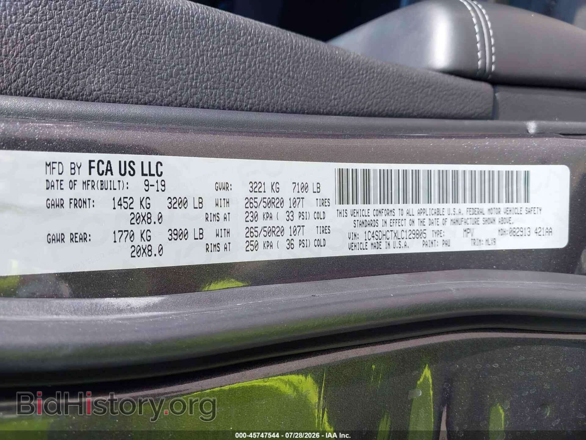 2020 DODGE DURANGO - VIN: 1C4SDHCTXLC129805 - Фото 9