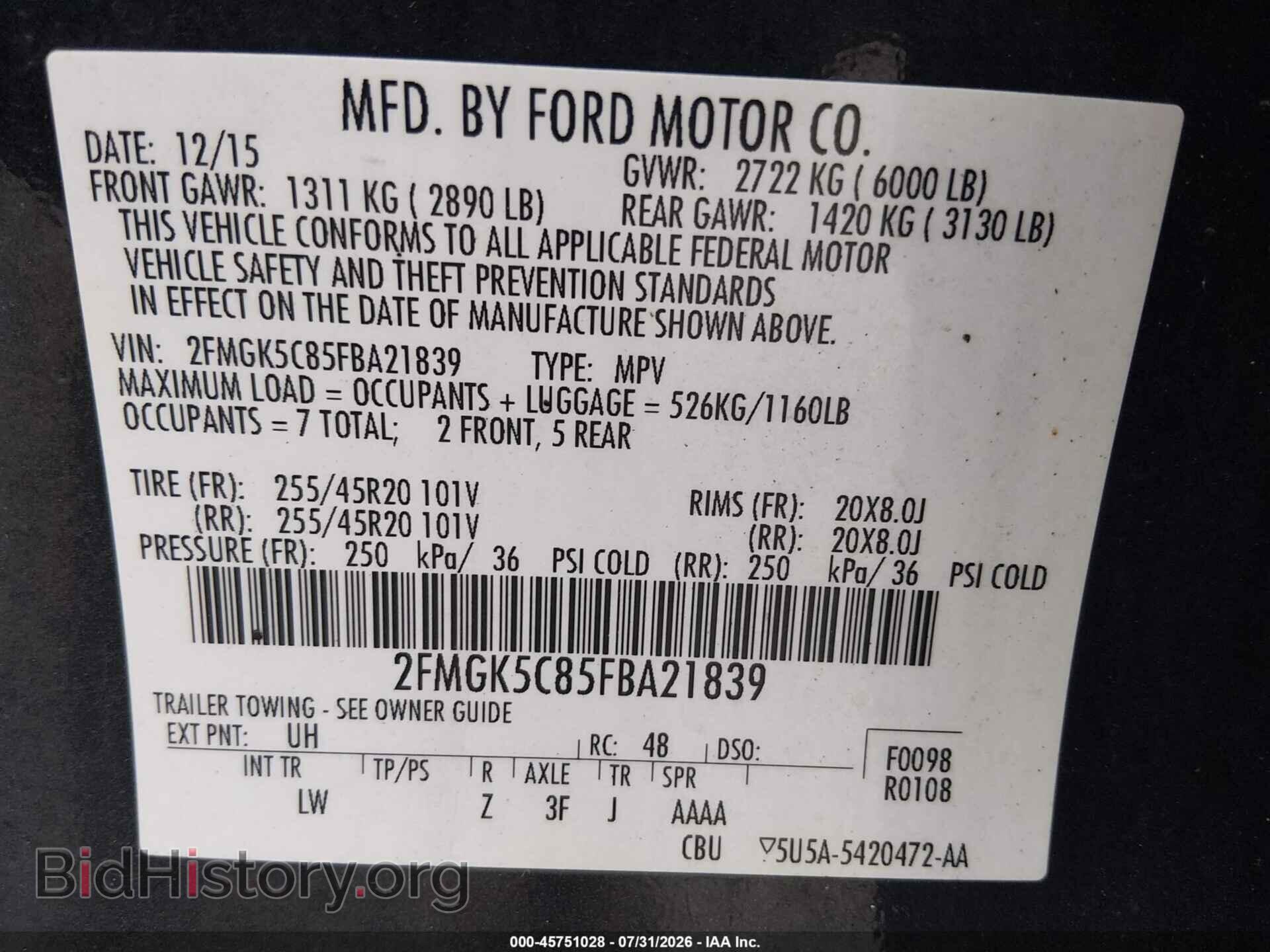 2015 FORD FLEX - VIN: 2FMGK5C85FBA21839 - Photo 9