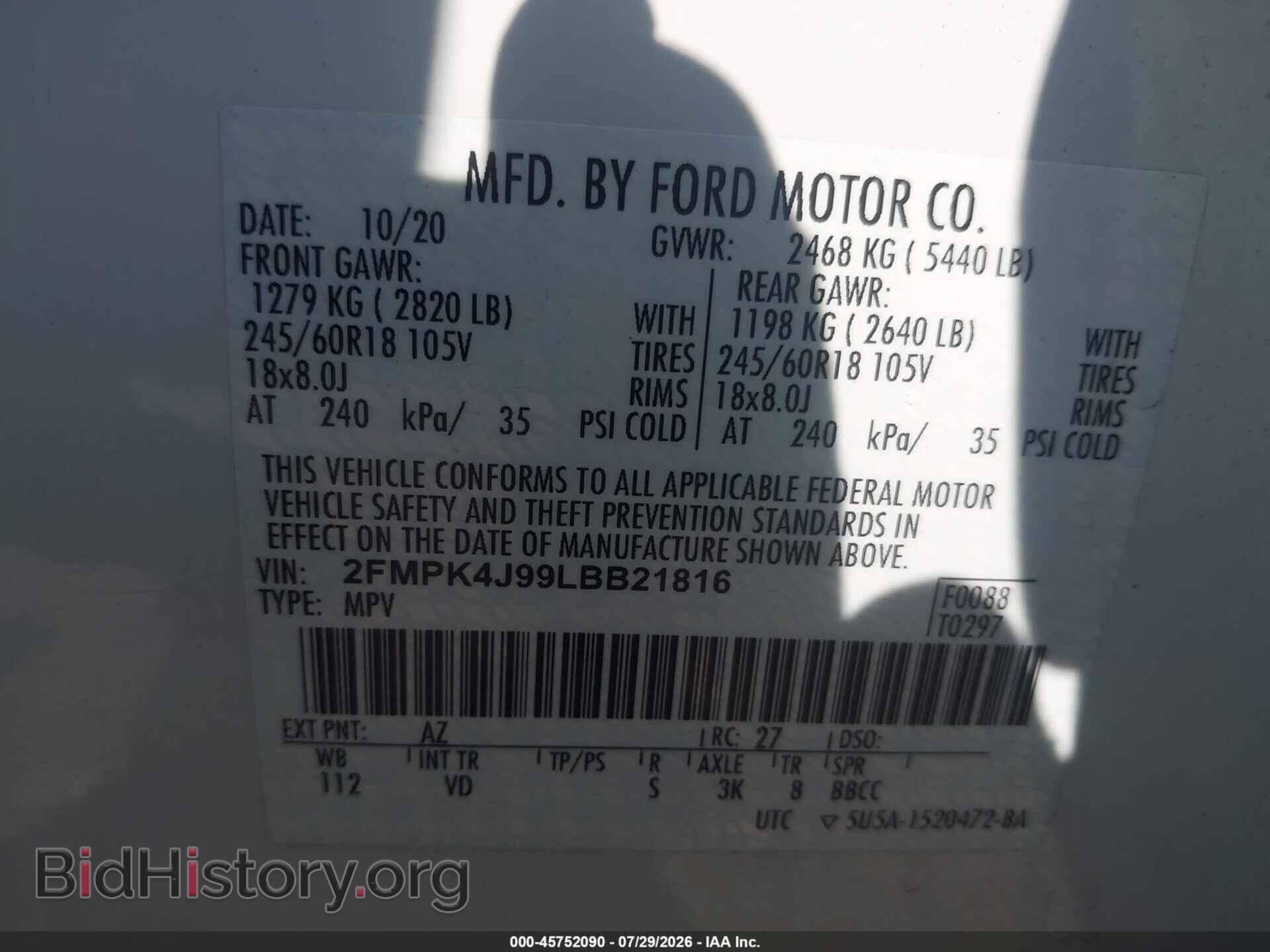 2020 FORD EDGE - VIN: 2FMPK4J99LBB21816 - Photo 9