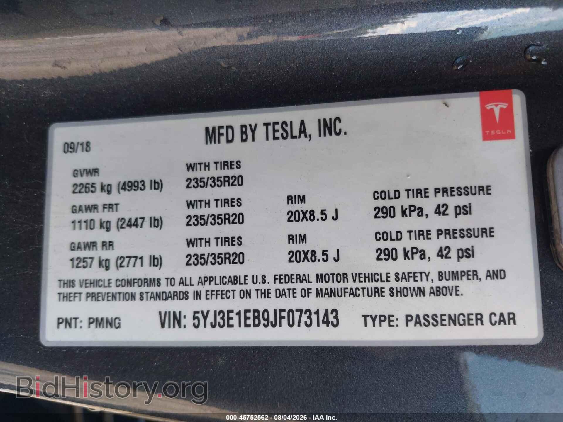 2018 TESLA MODEL 3 - VIN: 5YJ3E1EB9JF073143 - Photo 9