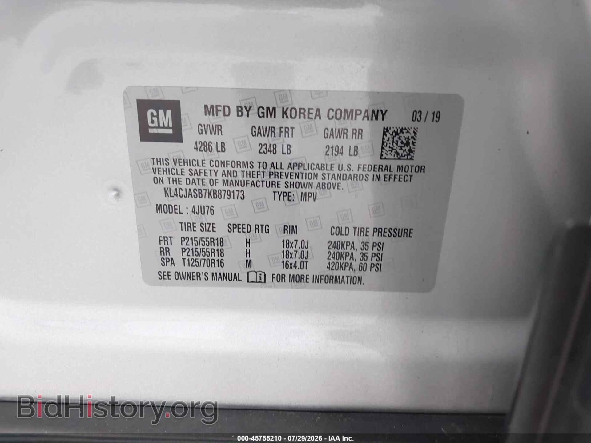 2019 BUICK ENCORE - VIN: KL4CJASB7KB879173 - Фото 9