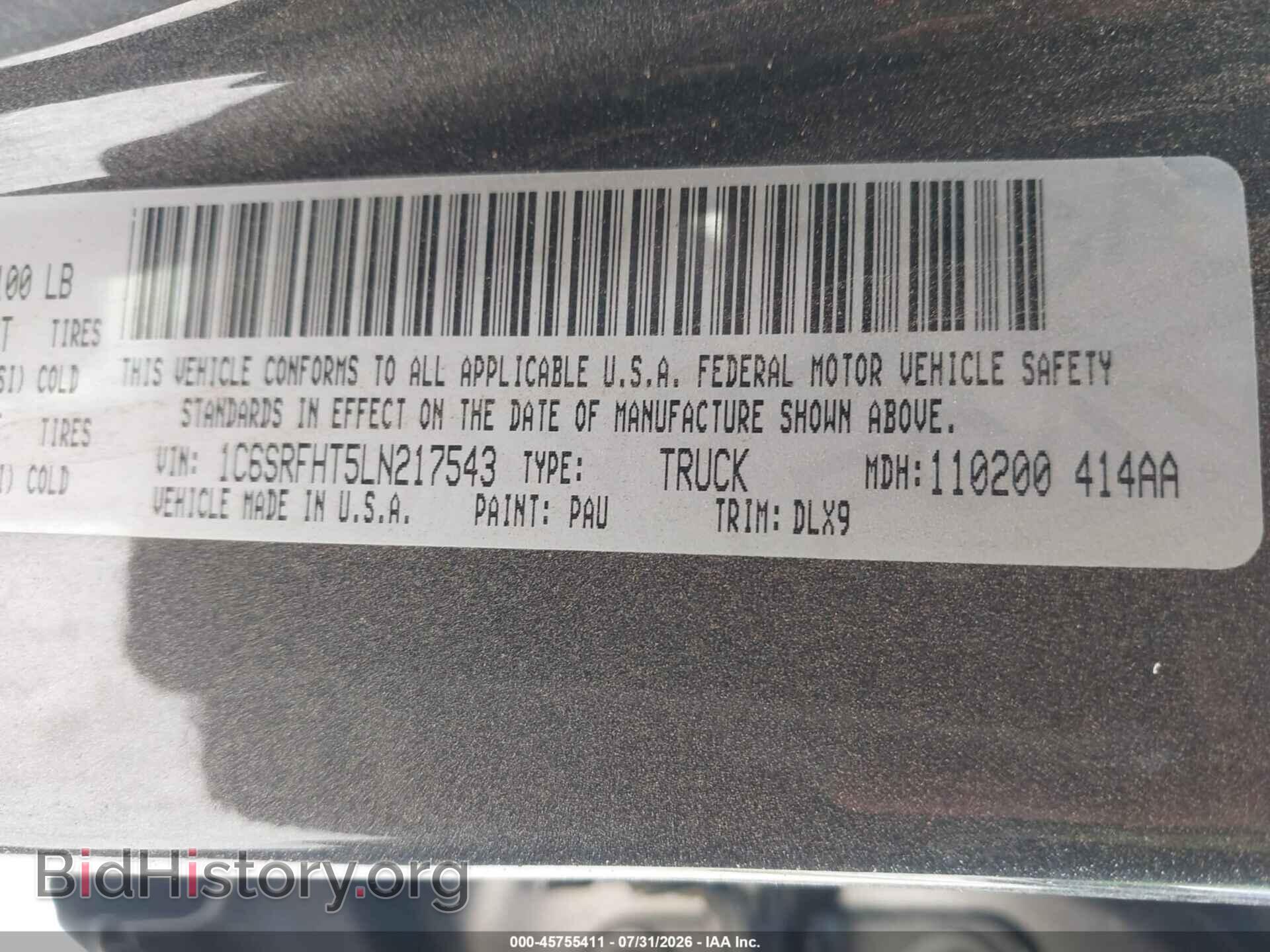 2020 RAM 1500 - VIN: 1C6SRFHT5LN217543 - Photo 9