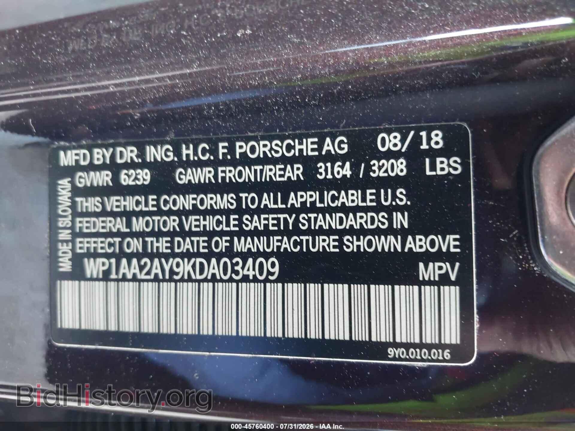 2019 PORSCHE CAYENNE - VIN: WP1AA2AY9KDA03409 - Photo 9
