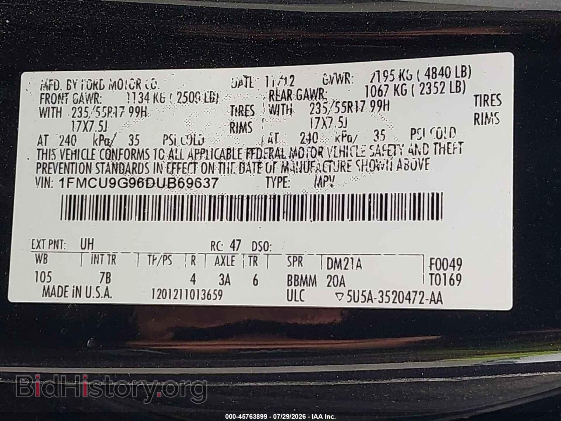 2013 FORD ESCAPE - VIN: 1FMCU9G96DUB69637 - Фото 9