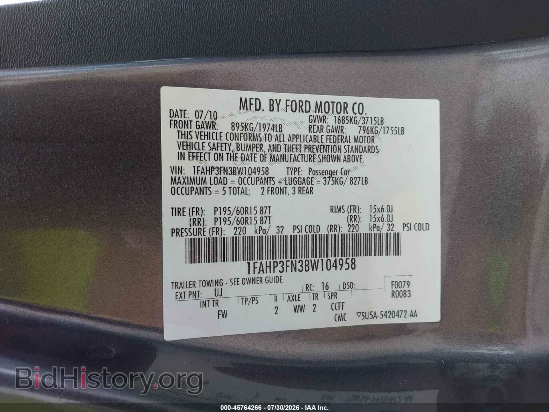 2011 FORD FOCUS - VIN: 1FAHP3FN3BW104958 - Фото 9