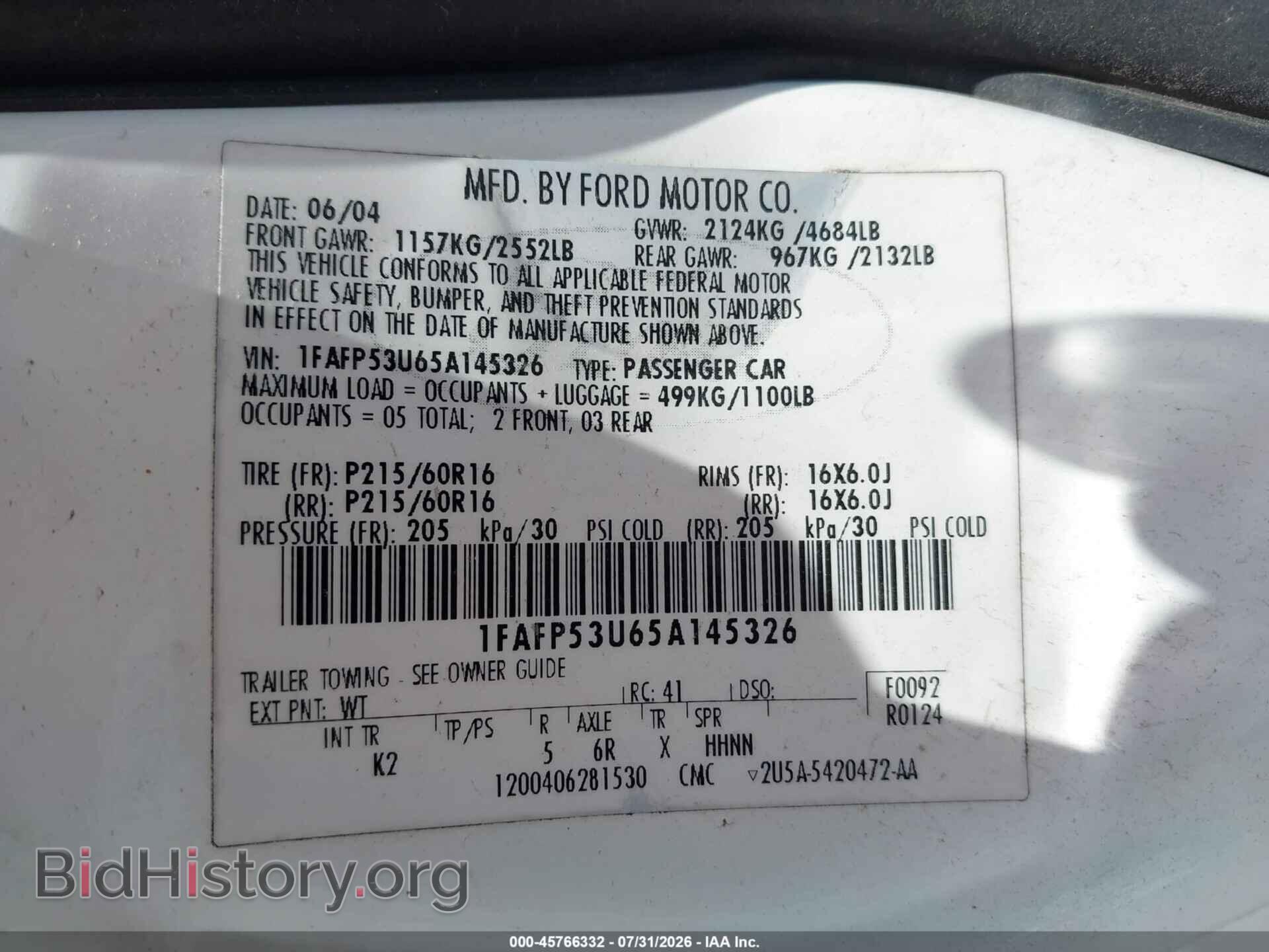 2005 FORD TAURUS - VIN: 1FAFP53U65A145326 - Фото 9