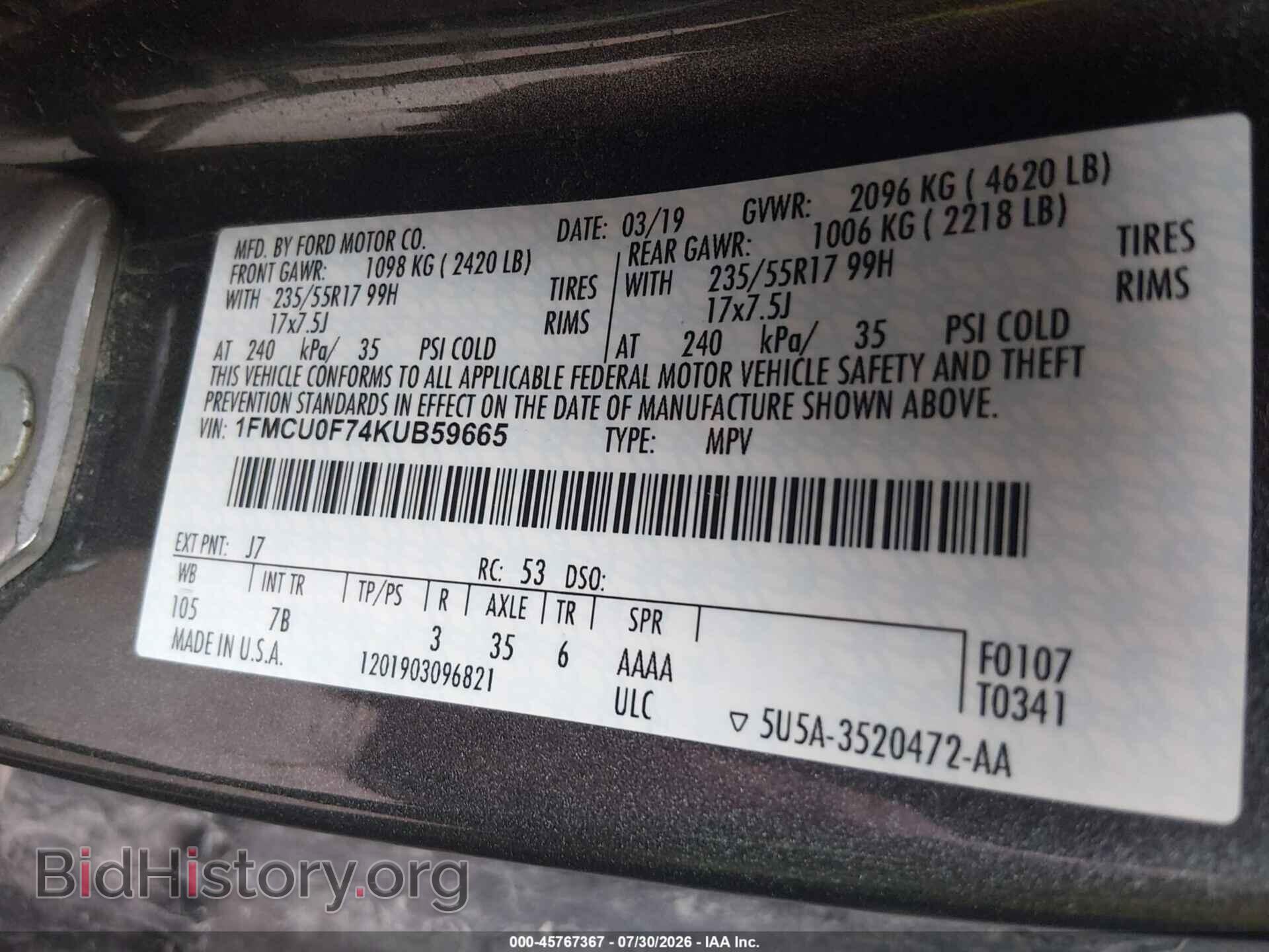 2019 FORD ESCAPE - VIN: 1FMCU0F74KUB59665 - Фото 9