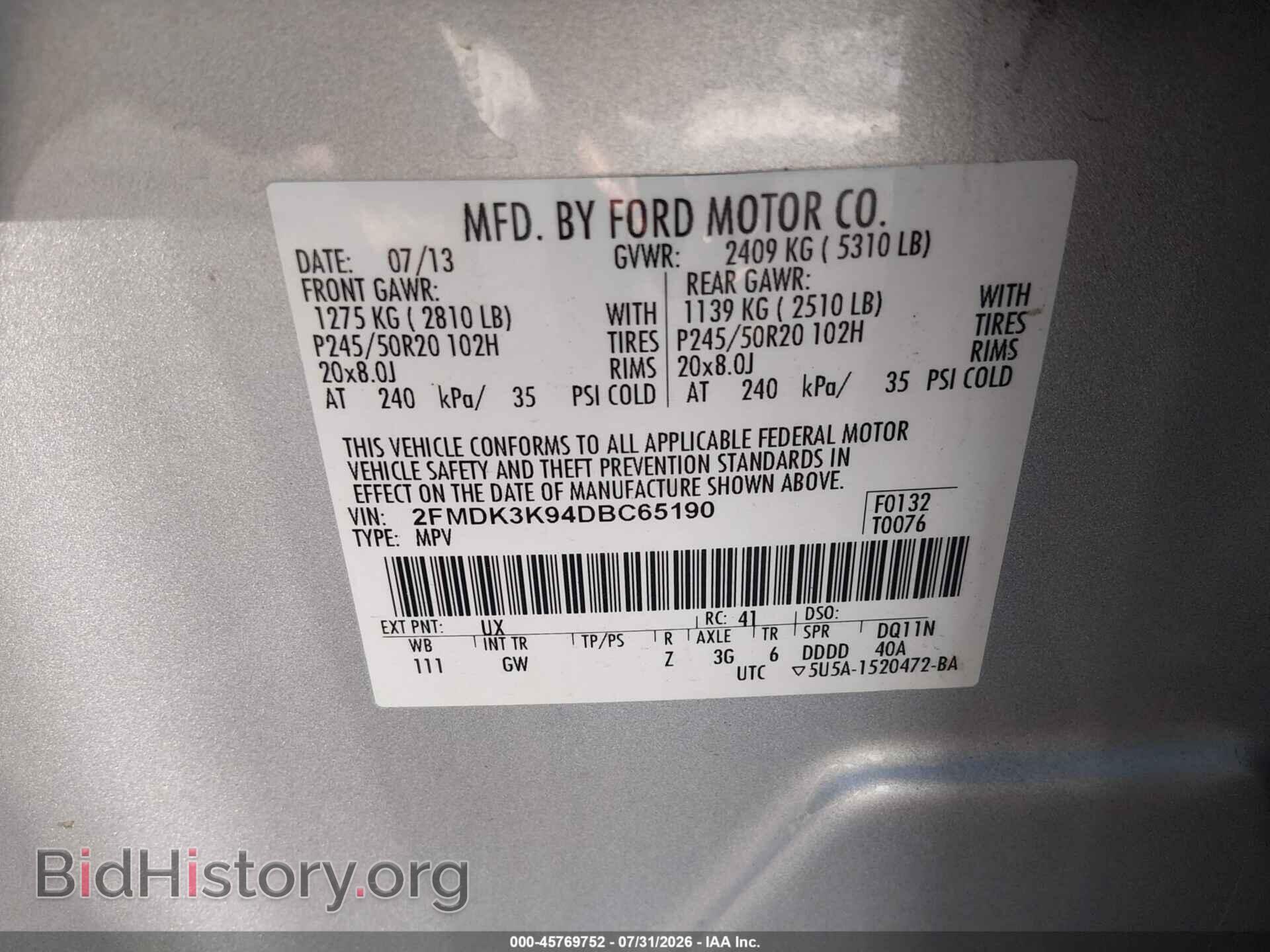 2013 FORD EDGE - VIN: 2FMDK3K94DBC65190 - Photo 9