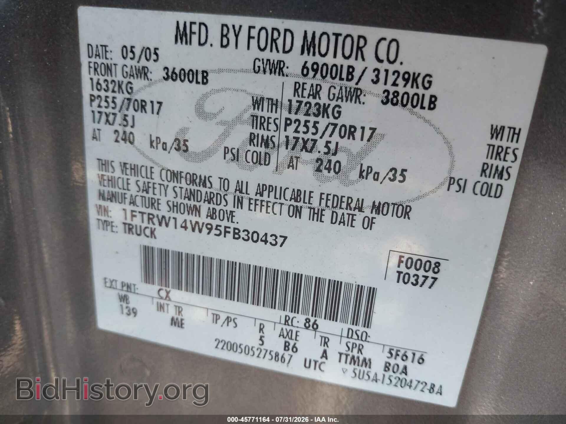 2005 FORD F-150 - VIN: 1FTRW14W95FB30437 - Фото 9
