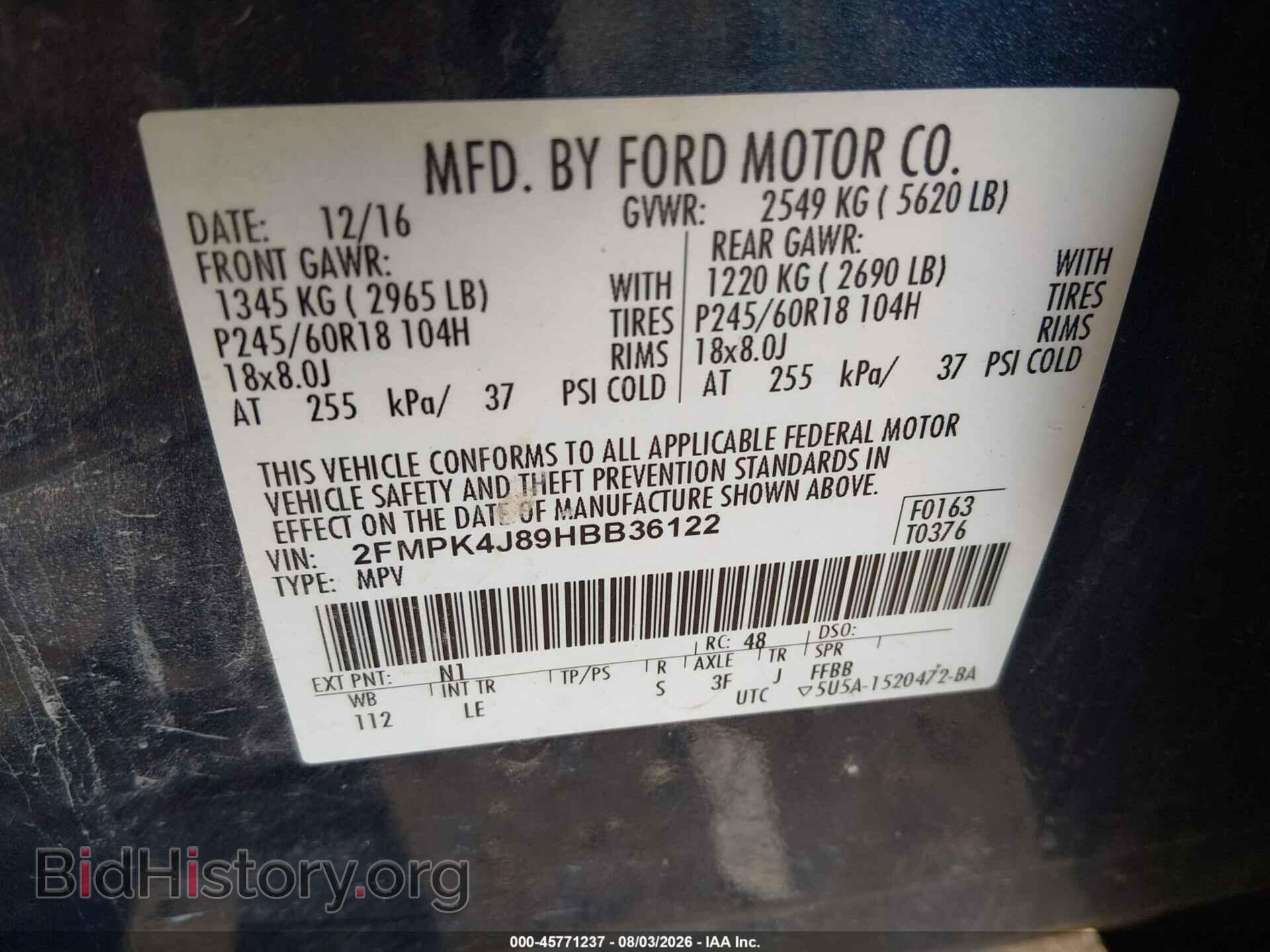 2017 FORD EDGE - VIN: 2FMPK4J89HBB36122 - Photo 9