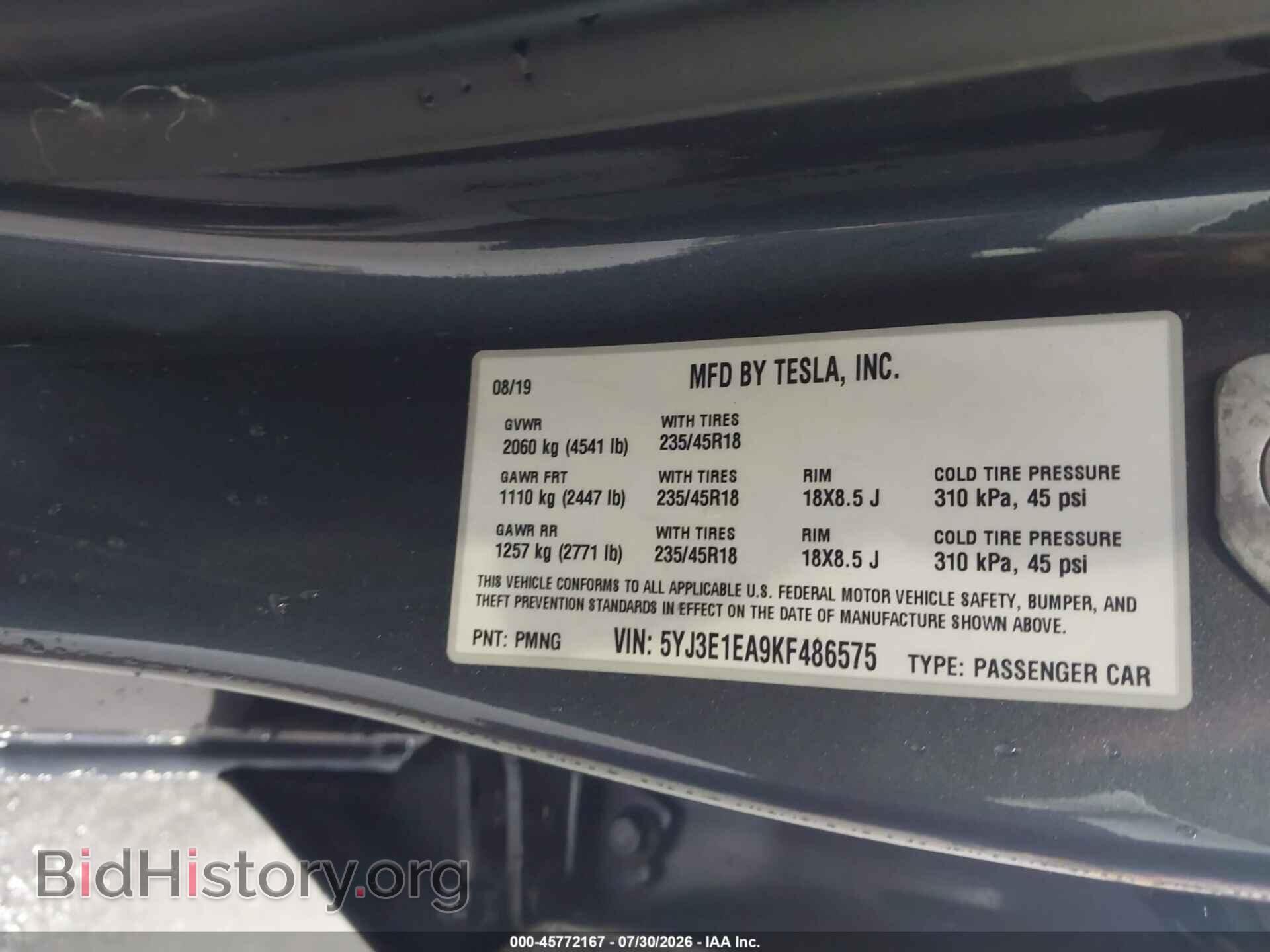 2019 TESLA MODEL 3 - VIN: 5YJ3E1EA9KF486575 - Photo 9