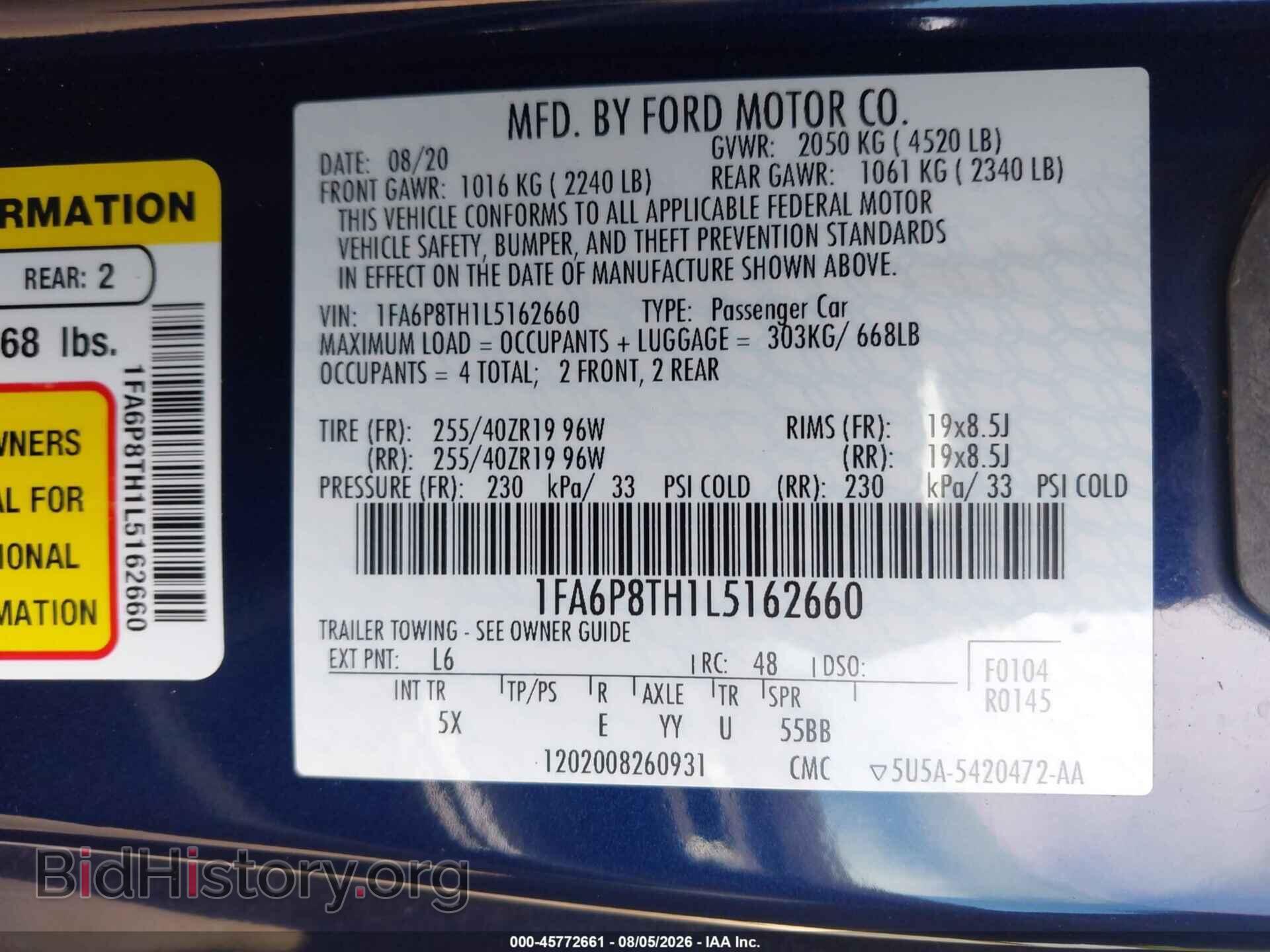 2020 FORD MUSTANG - VIN: 1FA6P8TH1L5162660 - Фото 9