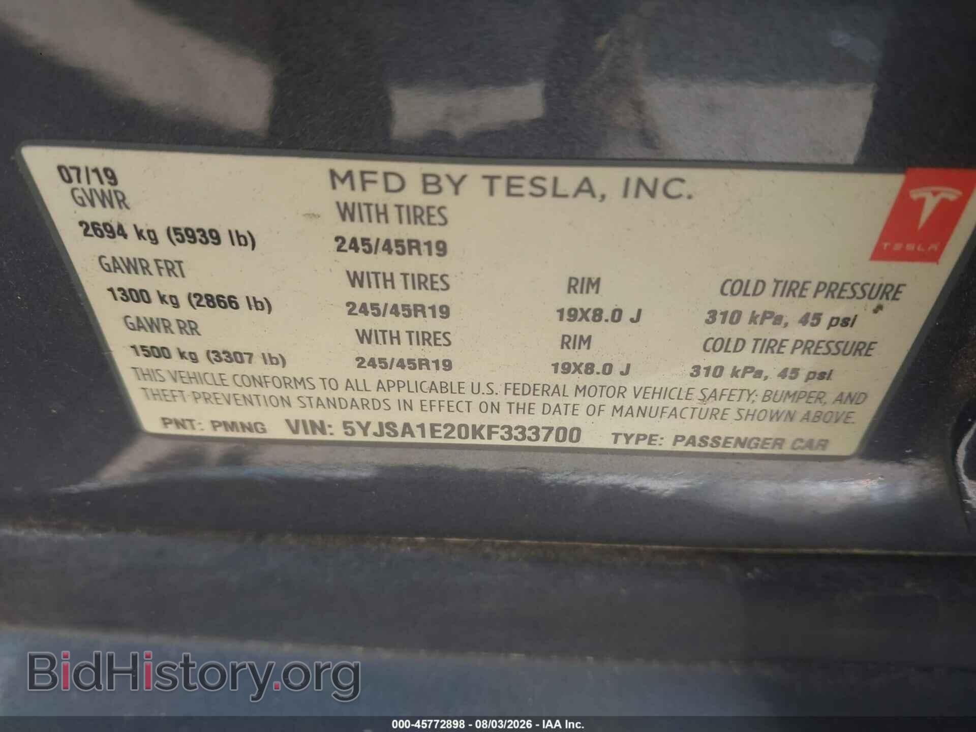 2019 TESLA MODEL S - VIN: 5YJSA1E20KF333700 - Photo 9