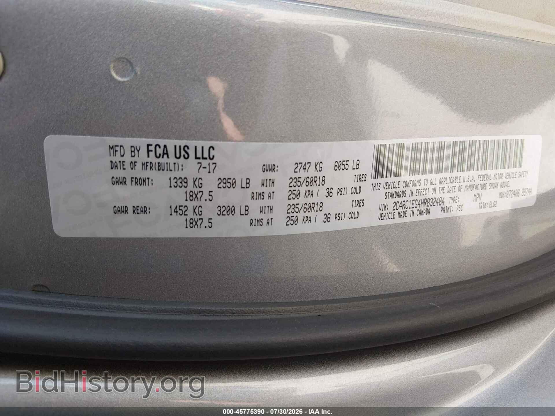 2017 CHRYSLER PACIFICA - VIN: 2C4RC1EG4HR832484 - Photo 9