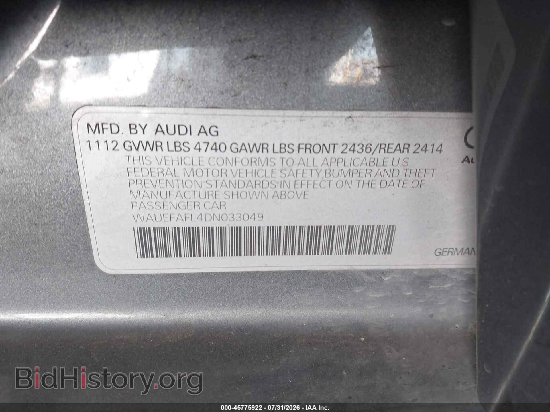 2013 AUDI A4 - VIN: WAUEFAFL4DN033049 - Photo 9