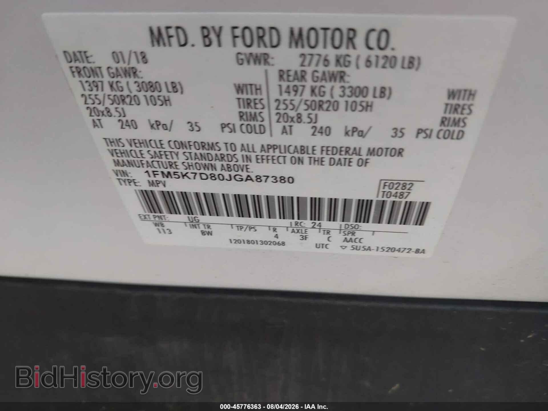 2018 FORD EXPLORER - VIN: 1FM5K7D80JGA87380 - Photo 9