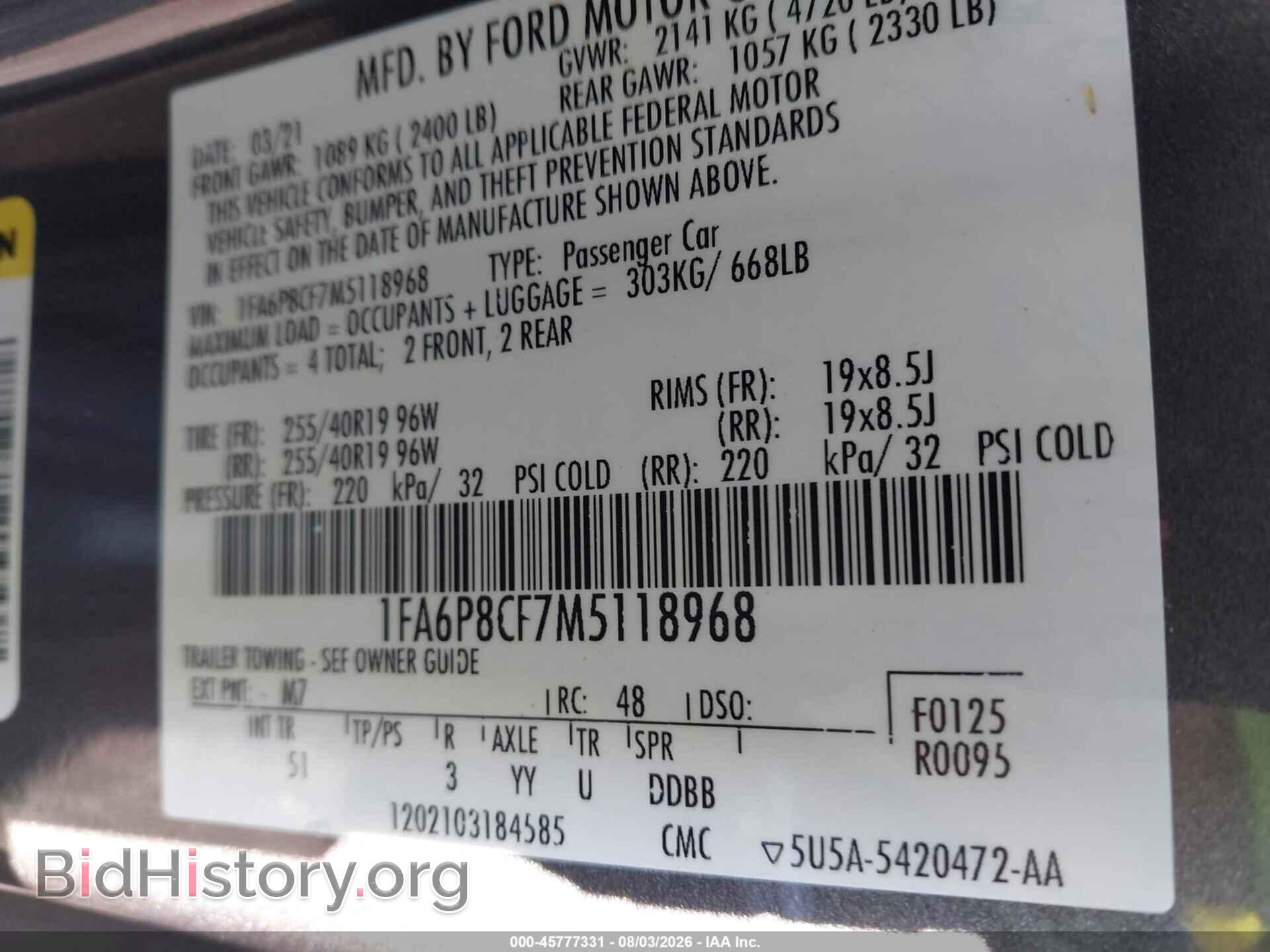 2021 FORD MUSTANG - VIN: 1FA6P8CF7M5118968 - Photo 9