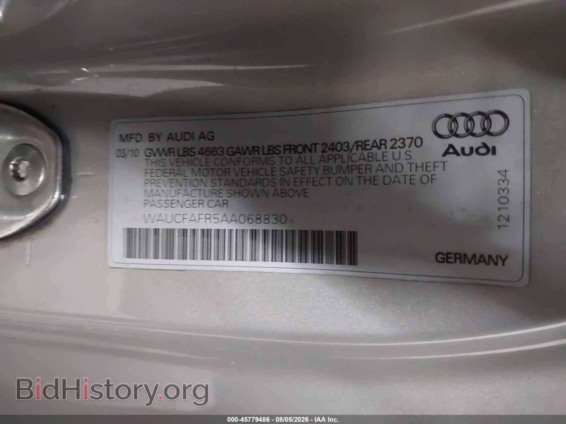 2010 AUDI A5 - VIN: WAUCFAFR5AA068830 - Фото 9
