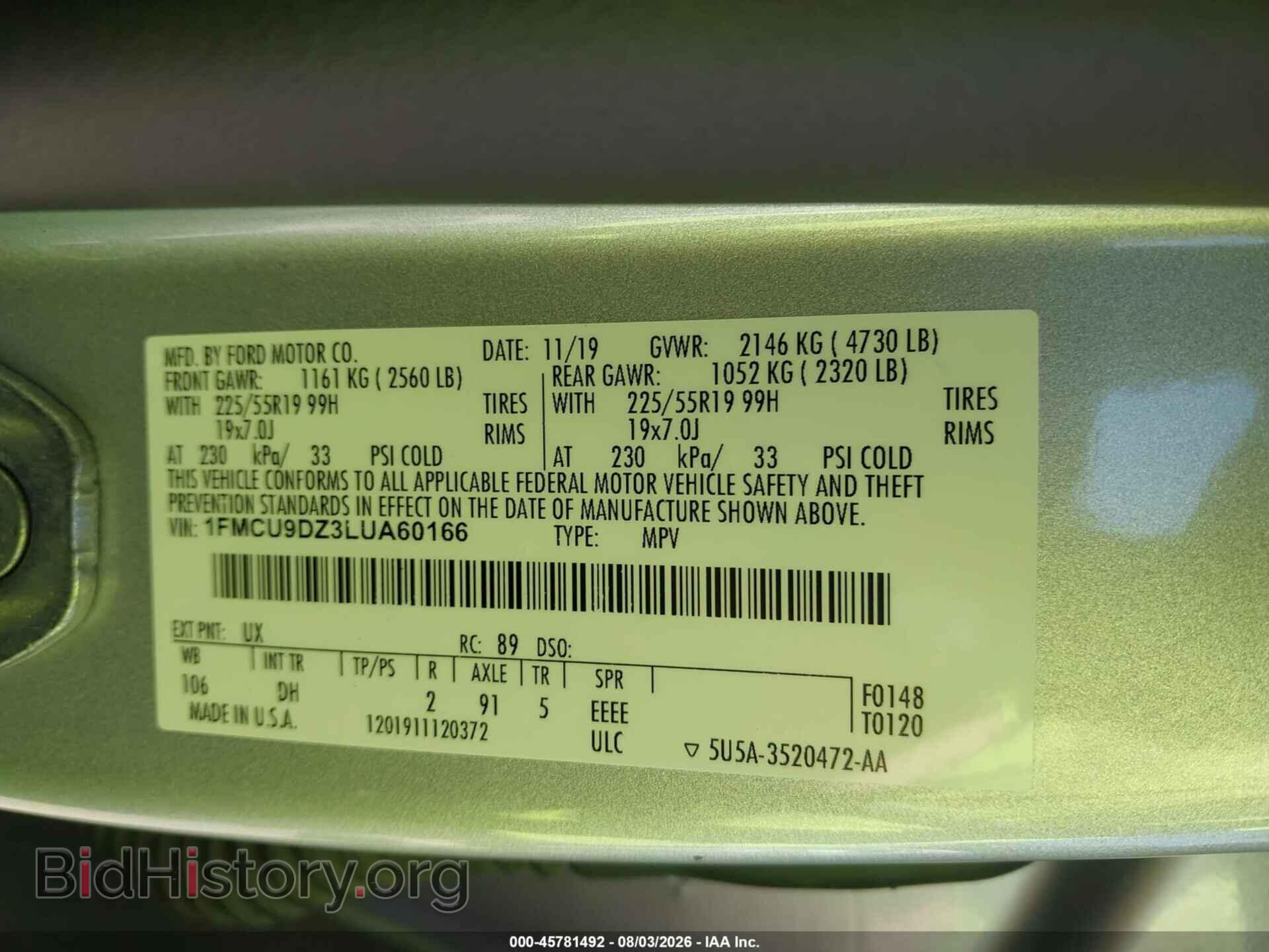 2020 FORD ESCAPE - VIN: 1FMCU9DZ3LUA60166 - Фото 9