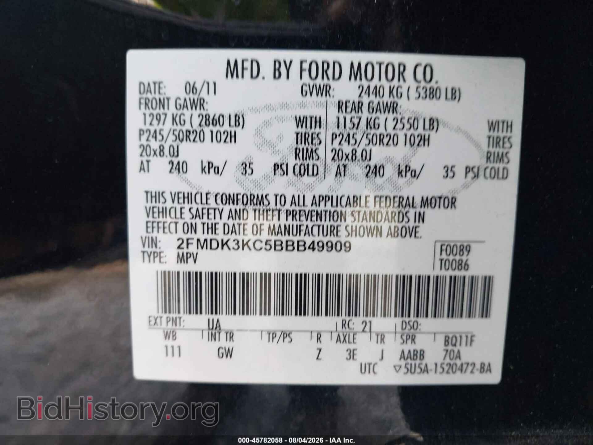 2011 FORD EDGE - VIN: 2FMDK3KC5BBB49909 - Photo 9