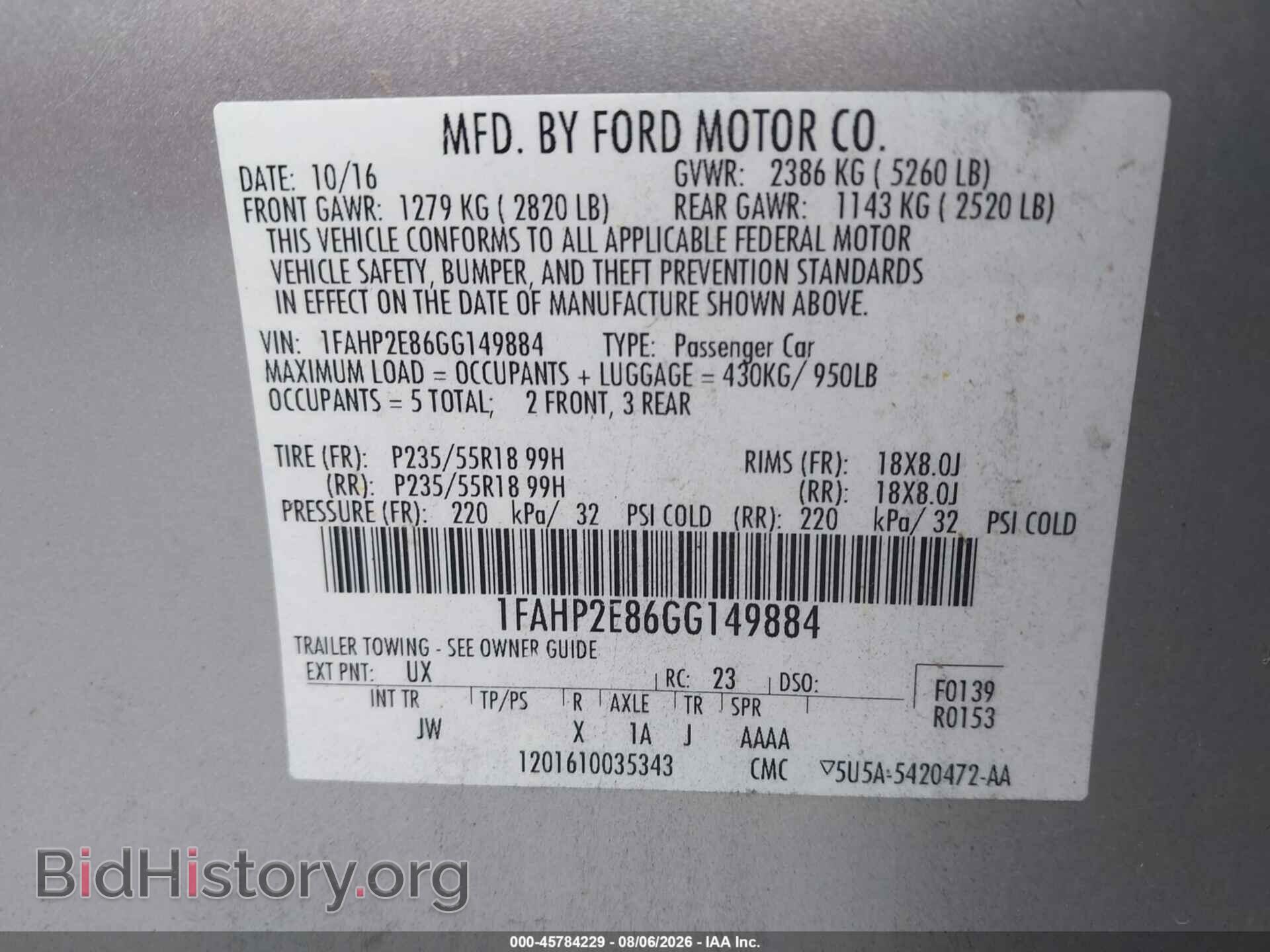 2016 FORD TAURUS - VIN: 1FAHP2E86GG149884 - Photo 9