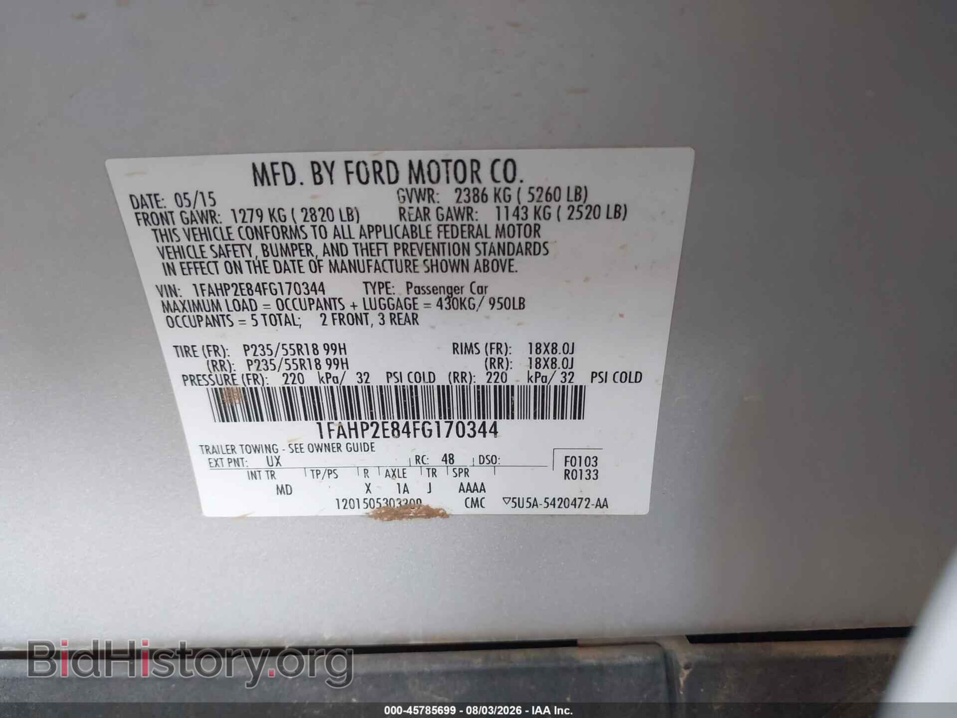 2015 FORD TAURUS - VIN: 1FAHP2E84FG170344 - Photo 9