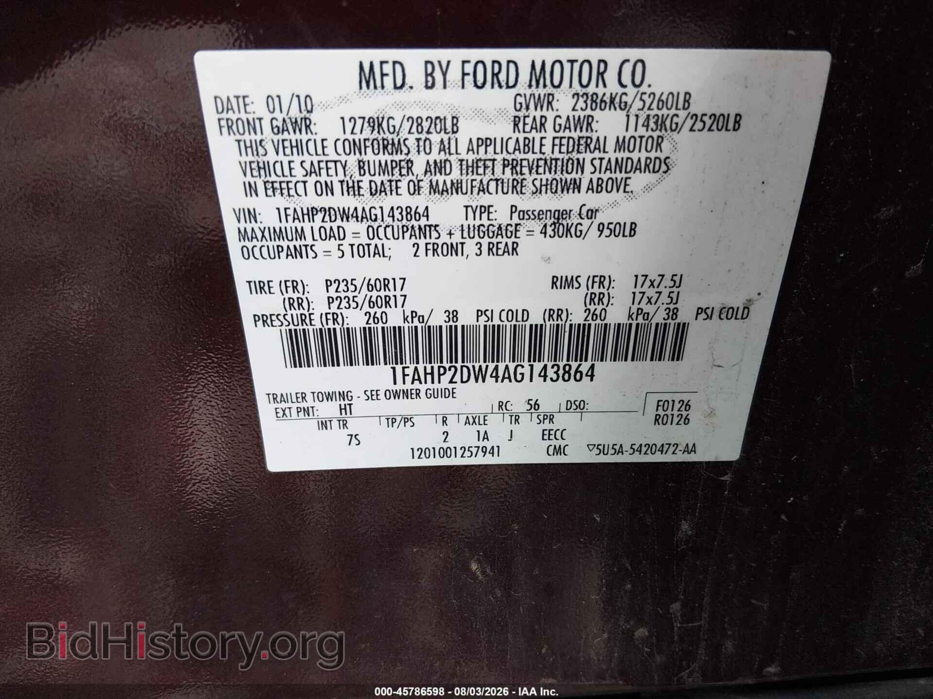 2010 FORD TAURUS - VIN: 1FAHP2DW4AG143864 - Photo 9