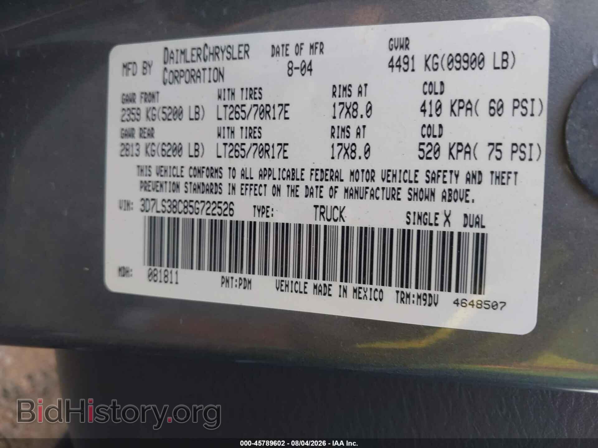 2005 DODGE RAM 3500 - VIN: 3D7LS38C85G722526 - Фото 9