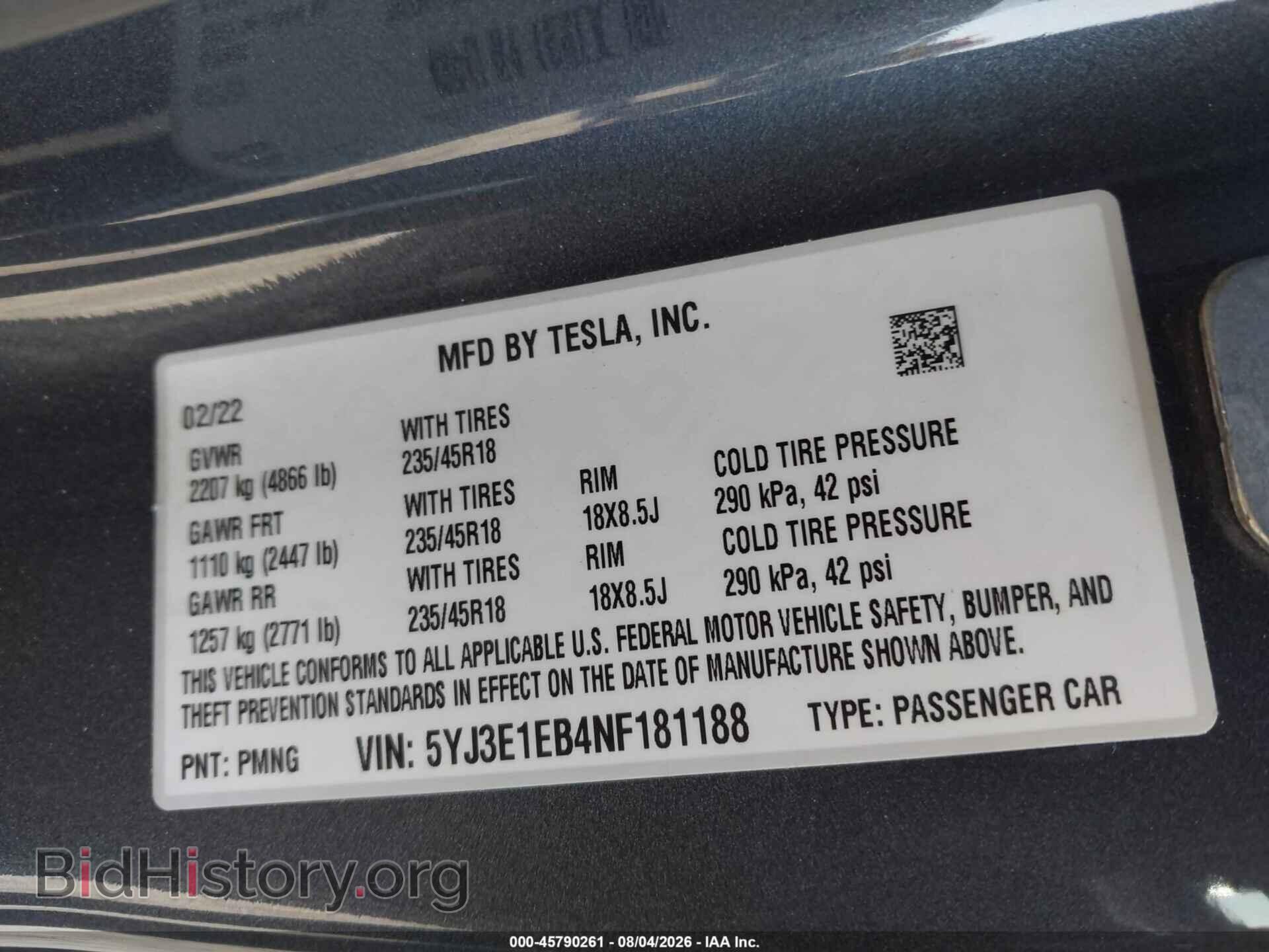 2022 TESLA MODEL 3 - VIN: 5YJ3E1EB4NF181188 - Фото 9