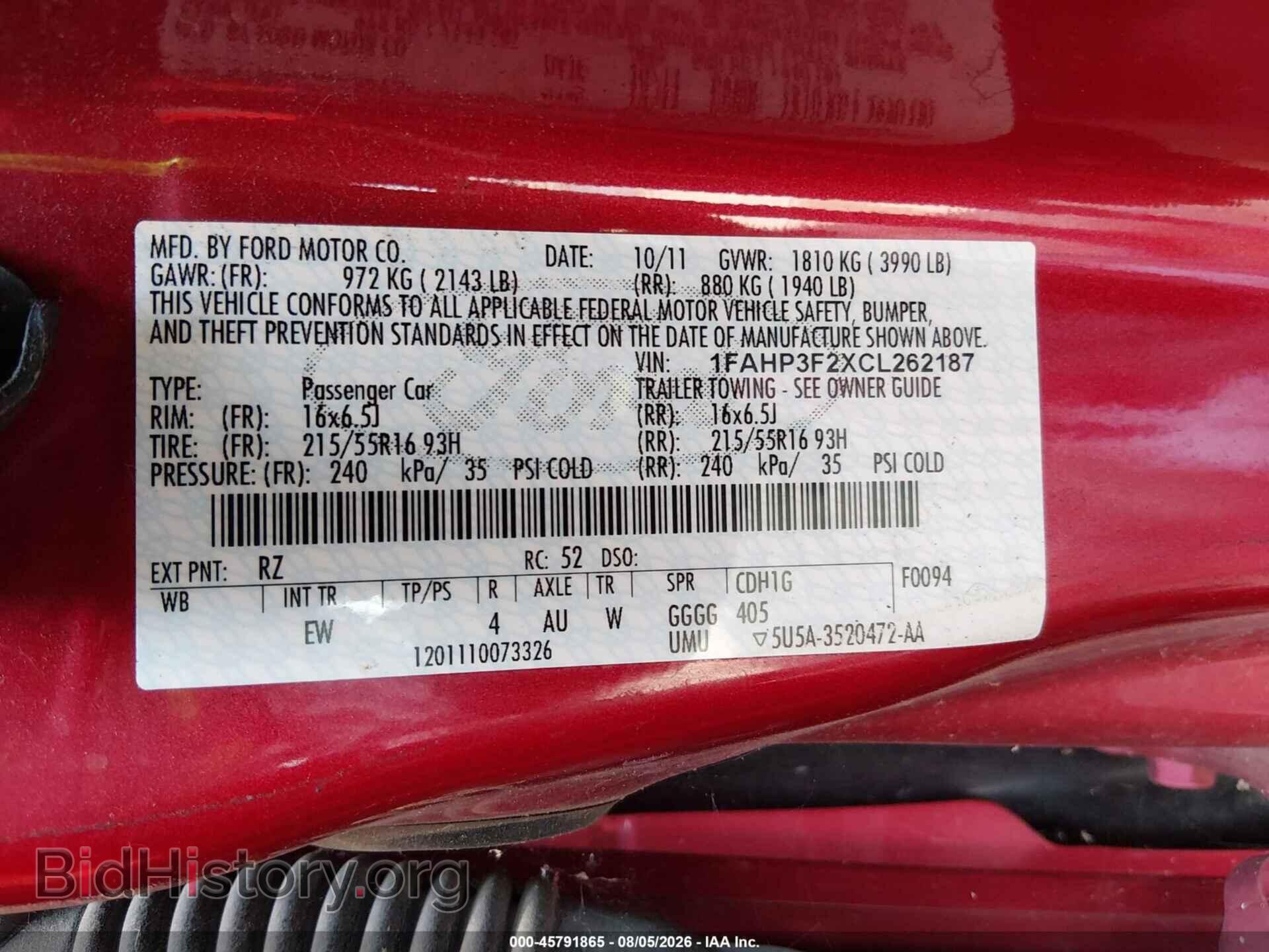 2012 FORD FOCUS - VIN: 1FAHP3F2XCL262187 - Фото 9