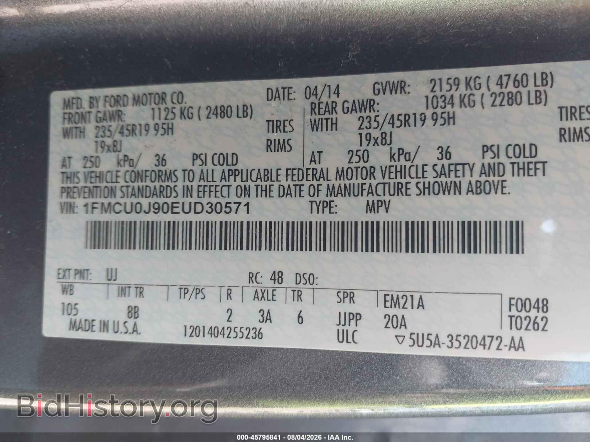 2014 FORD ESCAPE - VIN: 1FMCU0J90EUD30571 - Photo 9