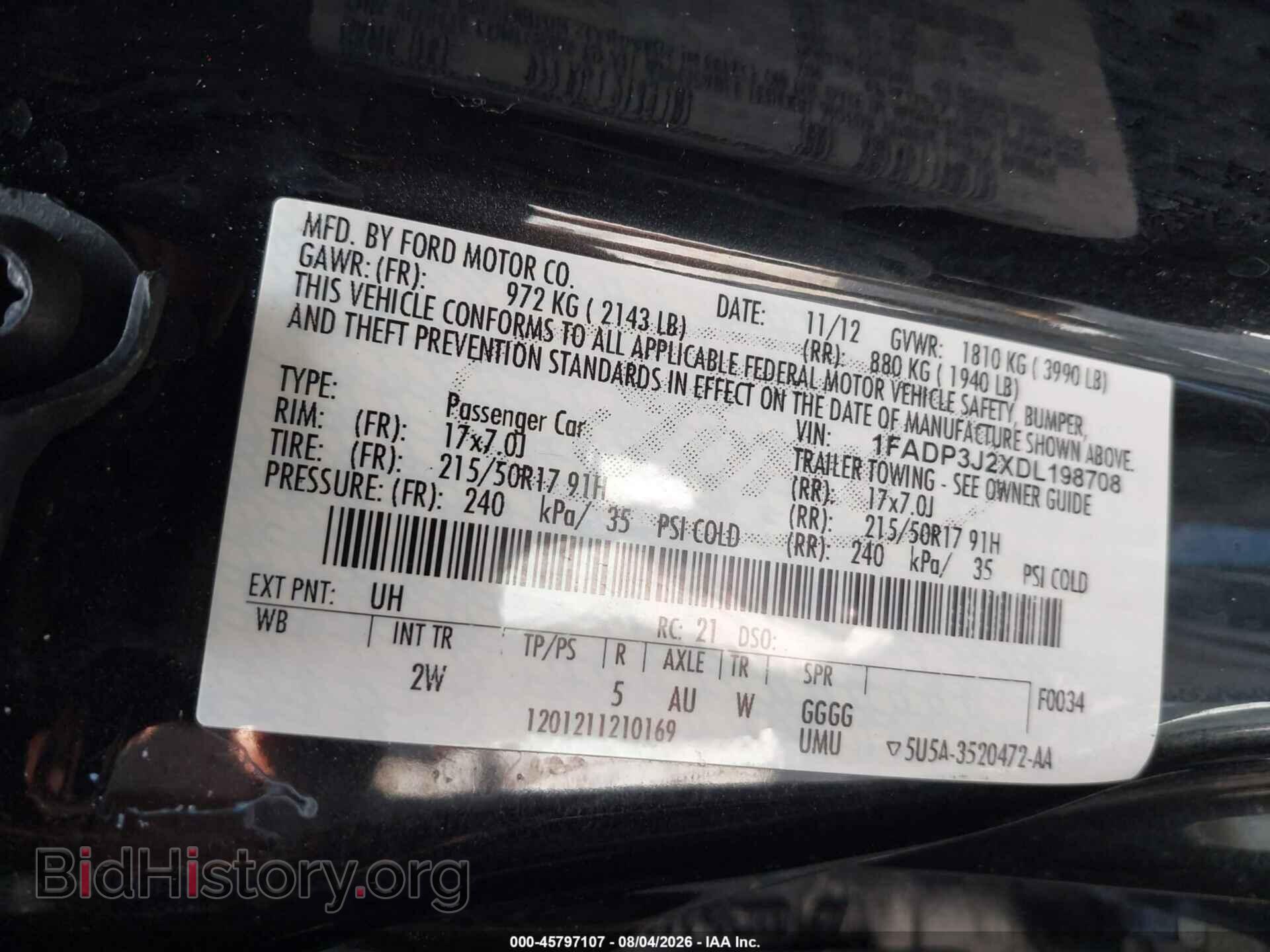 2013 FORD FOCUS - VIN: 1FADP3J2XDL198708 - Фото 9