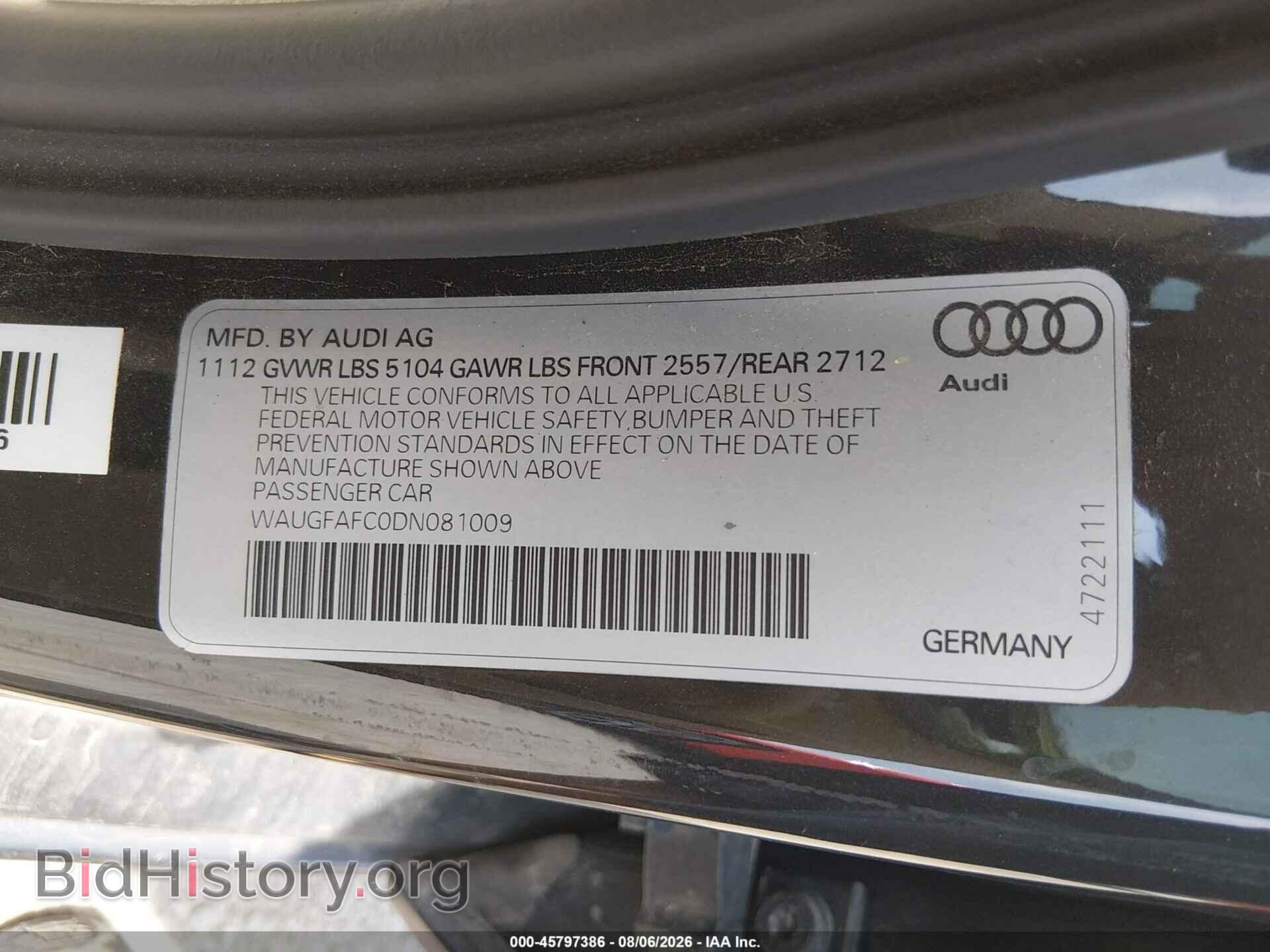2013 AUDI A6 - VIN: WAUGFAFC0DN081009 - Photo 9
