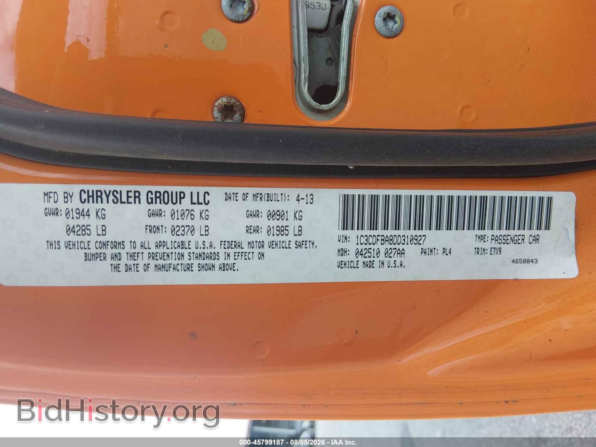 2013 DODGE DART - VIN: 1C3CDFBA8DD310927 - Фото 9