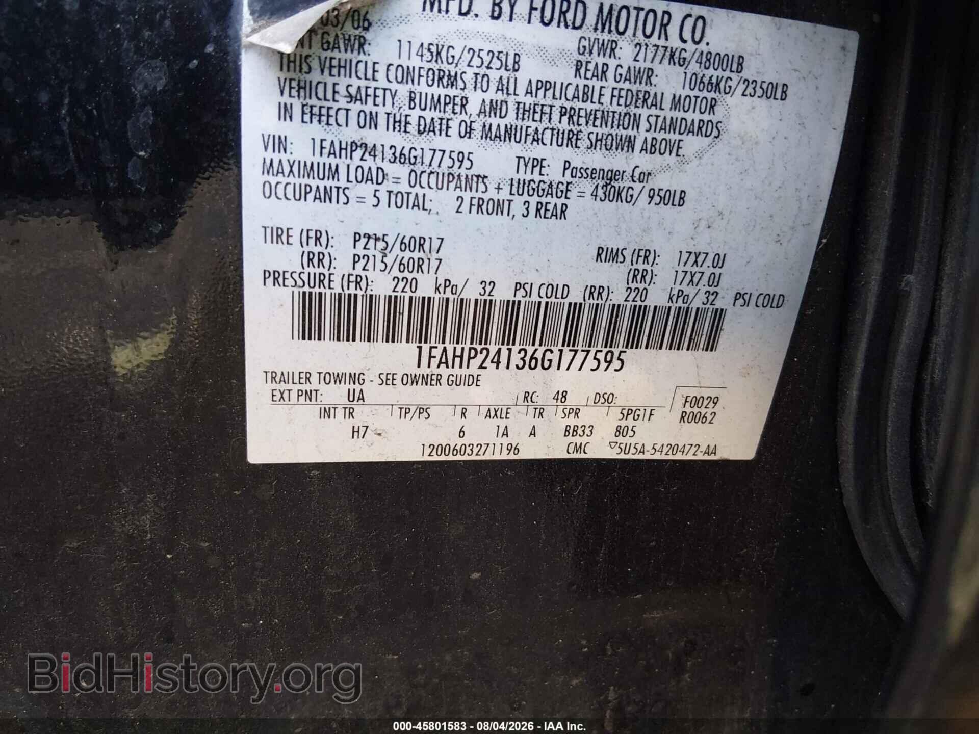 2006 FORD FIVE HUNDRED - VIN: 1FAHP24136G177595 - Фото 9