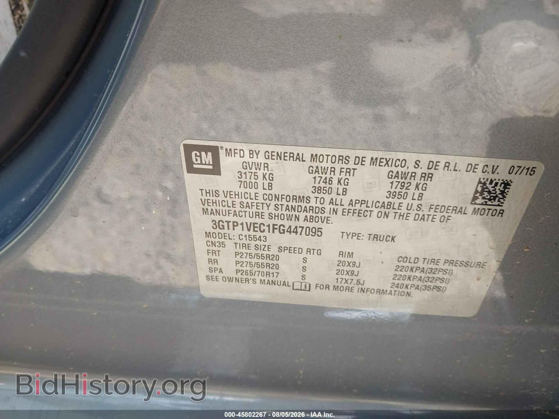 2015 GMC SIERRA 1500 - VIN: 3GTP1VEC1FG447095 - Photo 9