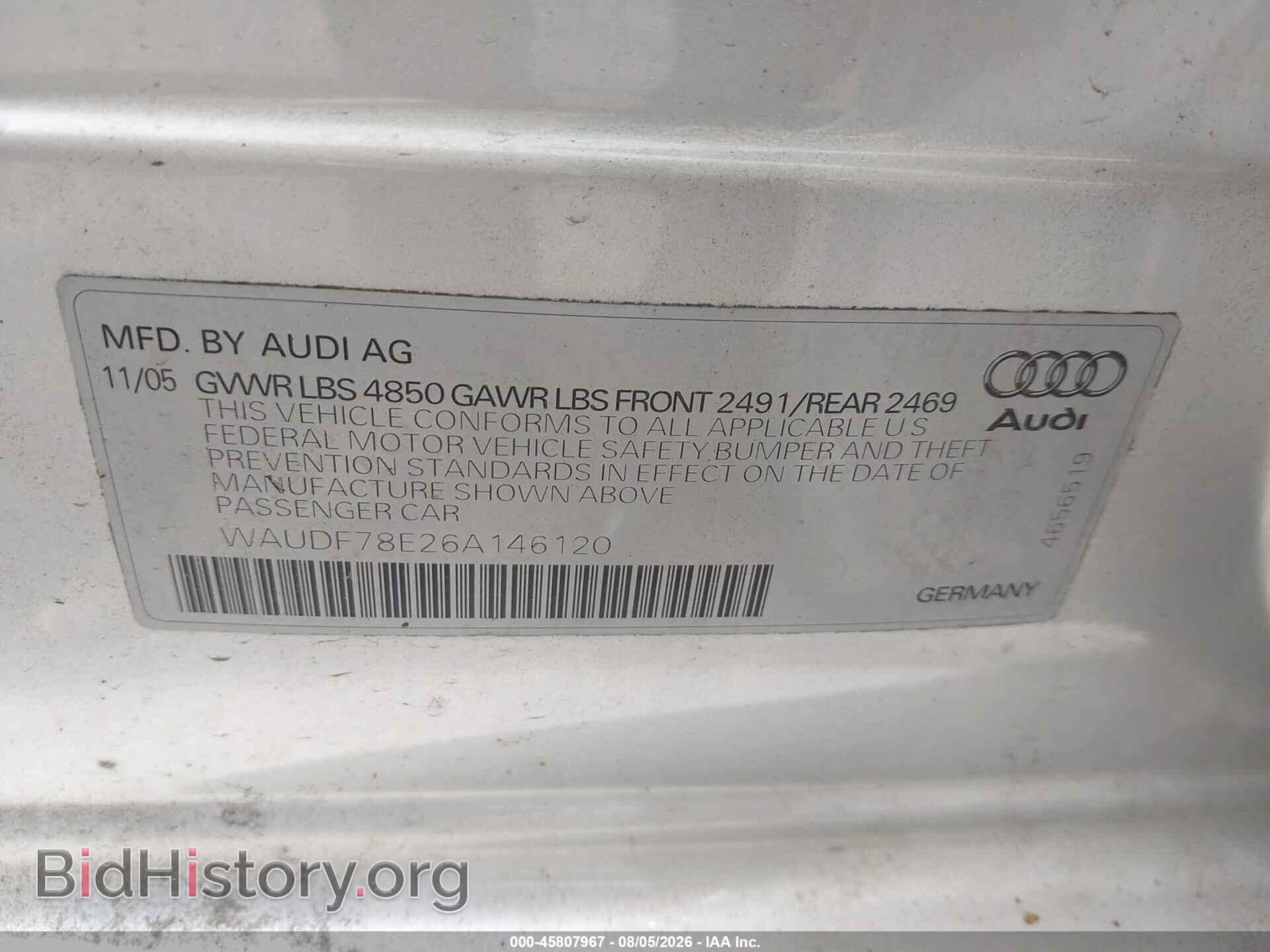 2006 AUDI A4 - VIN: WAUDF78E26A146120 - Photo 9