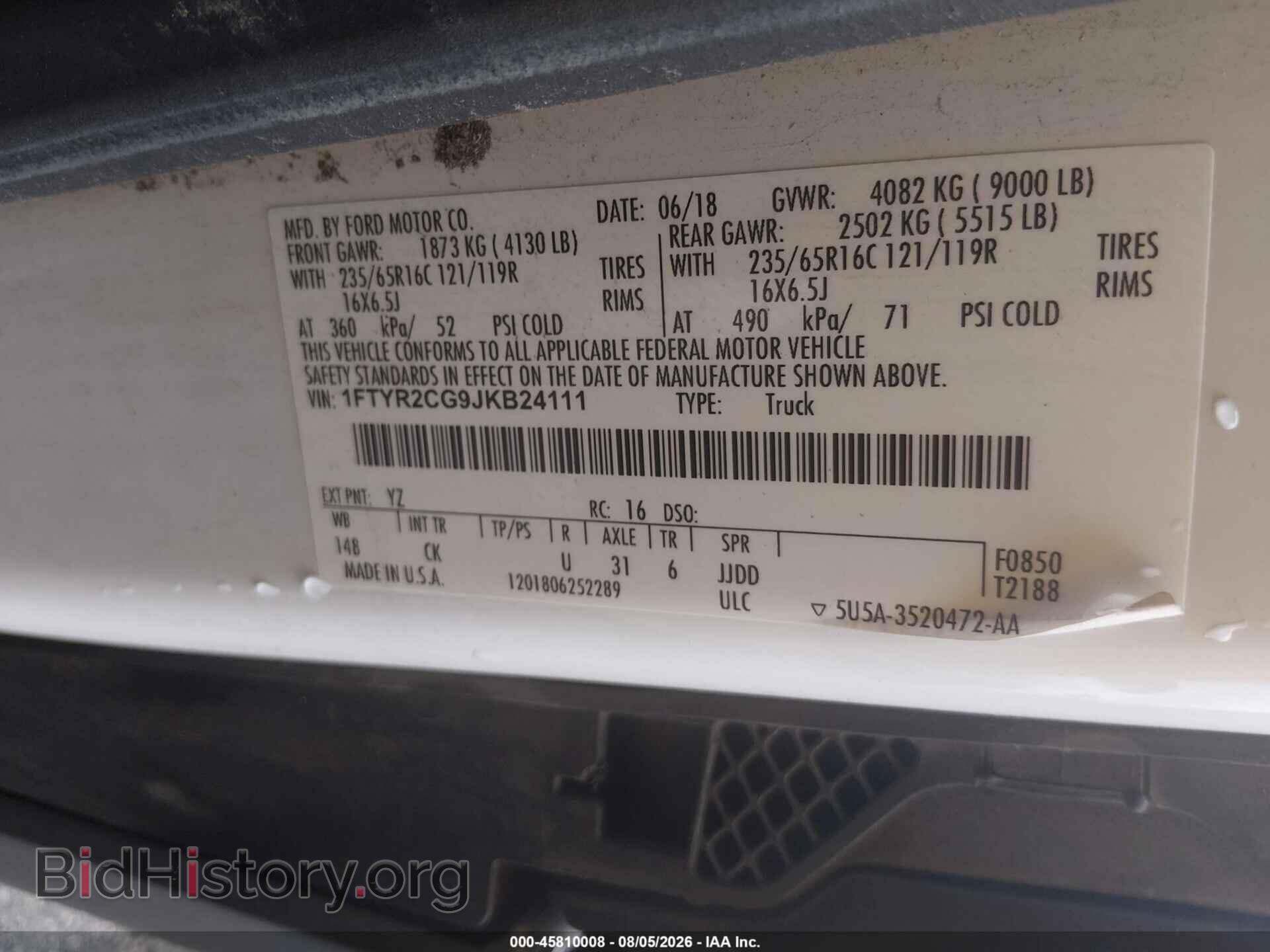 2018 FORD TRANSIT-250 - VIN: 1FTYR2CG9JKB24111 - Photo 9