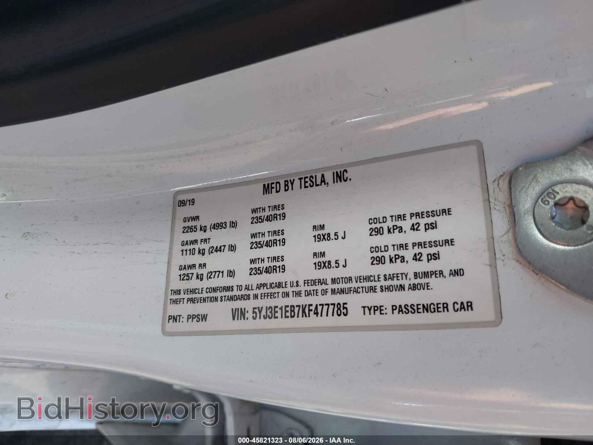 2019 TESLA MODEL 3 - VIN: 5YJ3E1EB7KF477785 - Photo 9