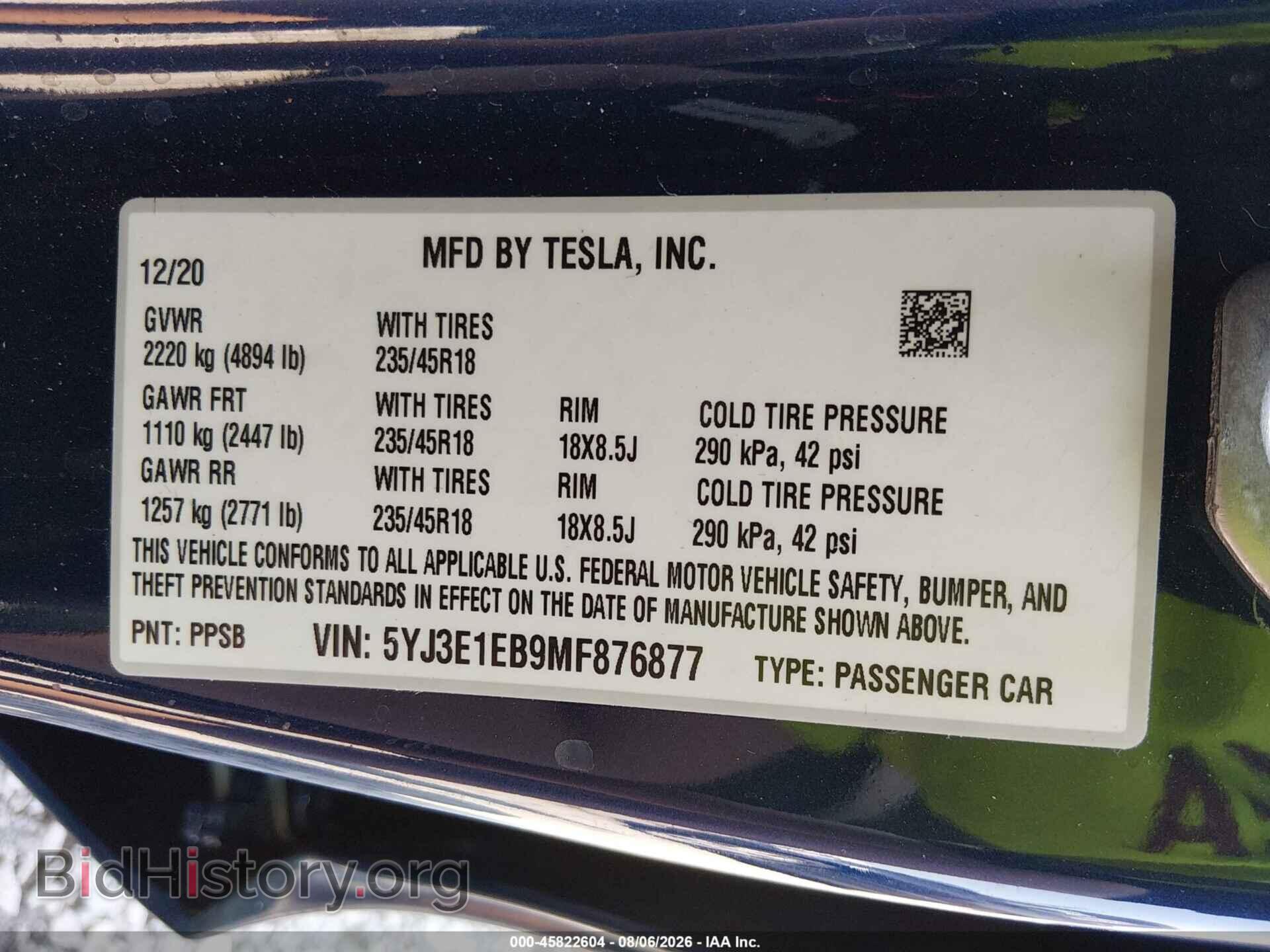 2021 TESLA MODEL 3 - VIN: 5YJ3E1EB9MF876877 - Фото 9