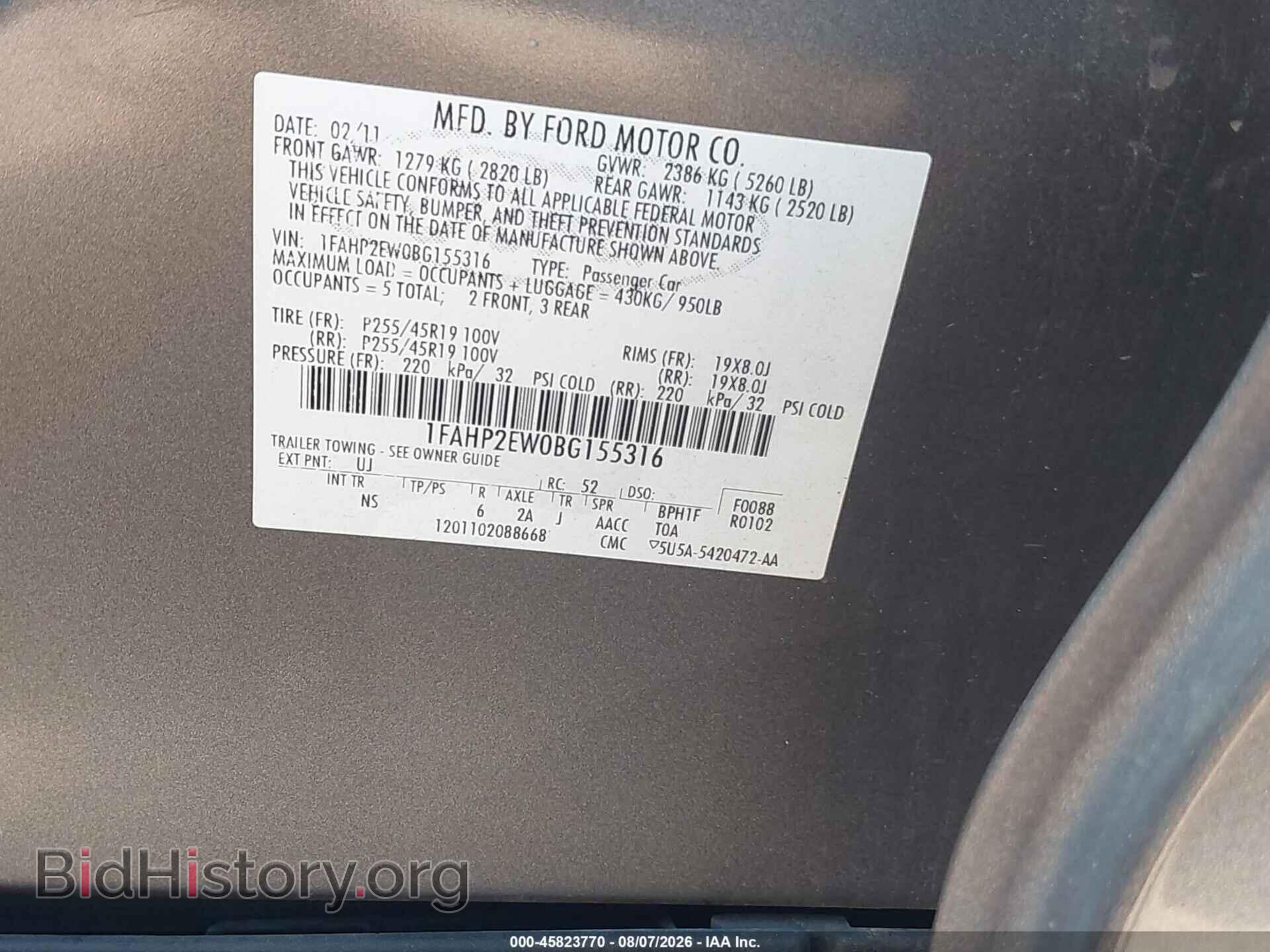2011 FORD TAURUS - VIN: 1FAHP2EW0BG155316 - Фото 9