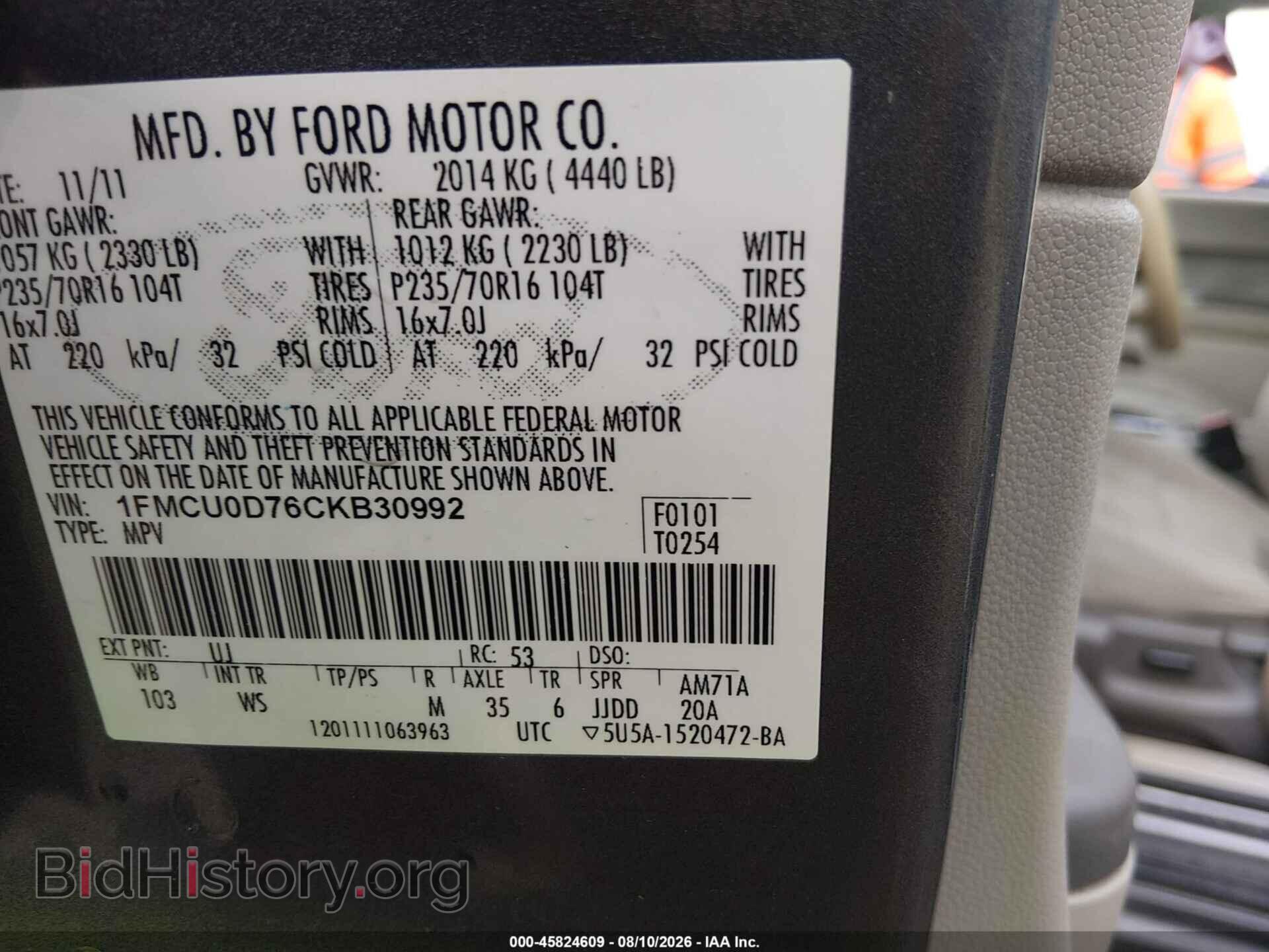 2012 FORD ESCAPE - VIN: 1FMCU0D76CKB30992 - Photo 9