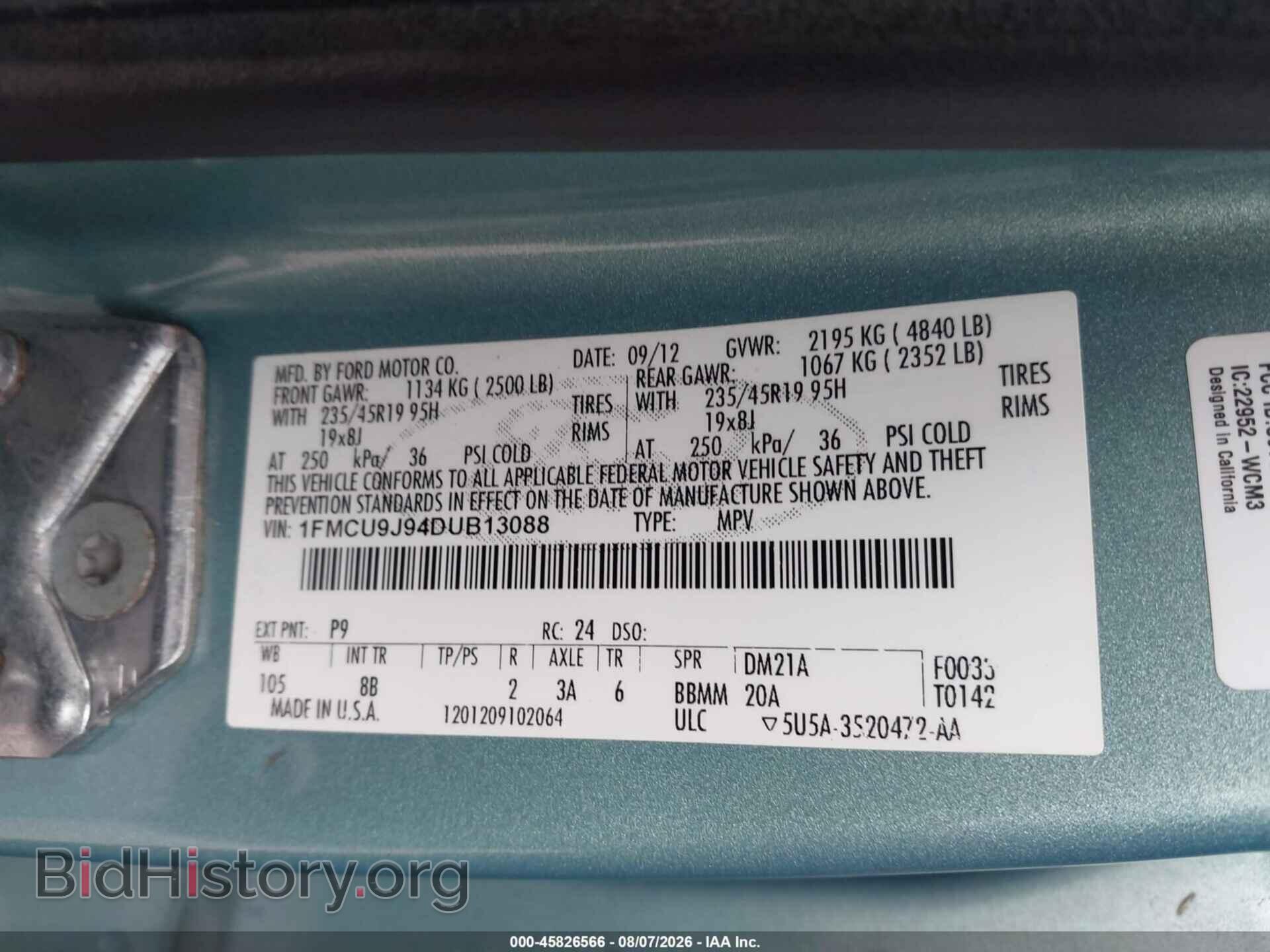 2013 FORD ESCAPE - VIN: 1FMCU9J94DUB13088 - Photo 9