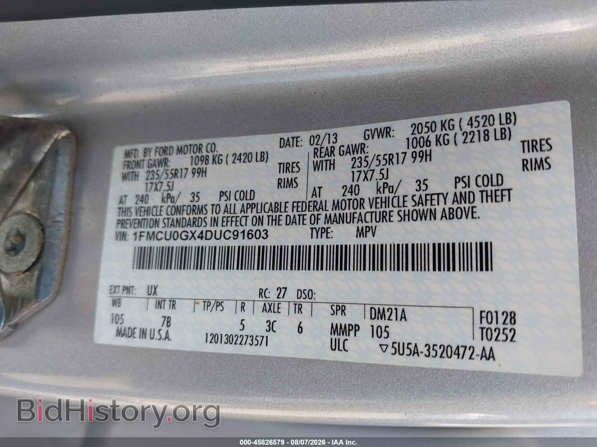 2013 FORD ESCAPE - VIN: 1FMCU0GX4DUC91603 - Фото 9