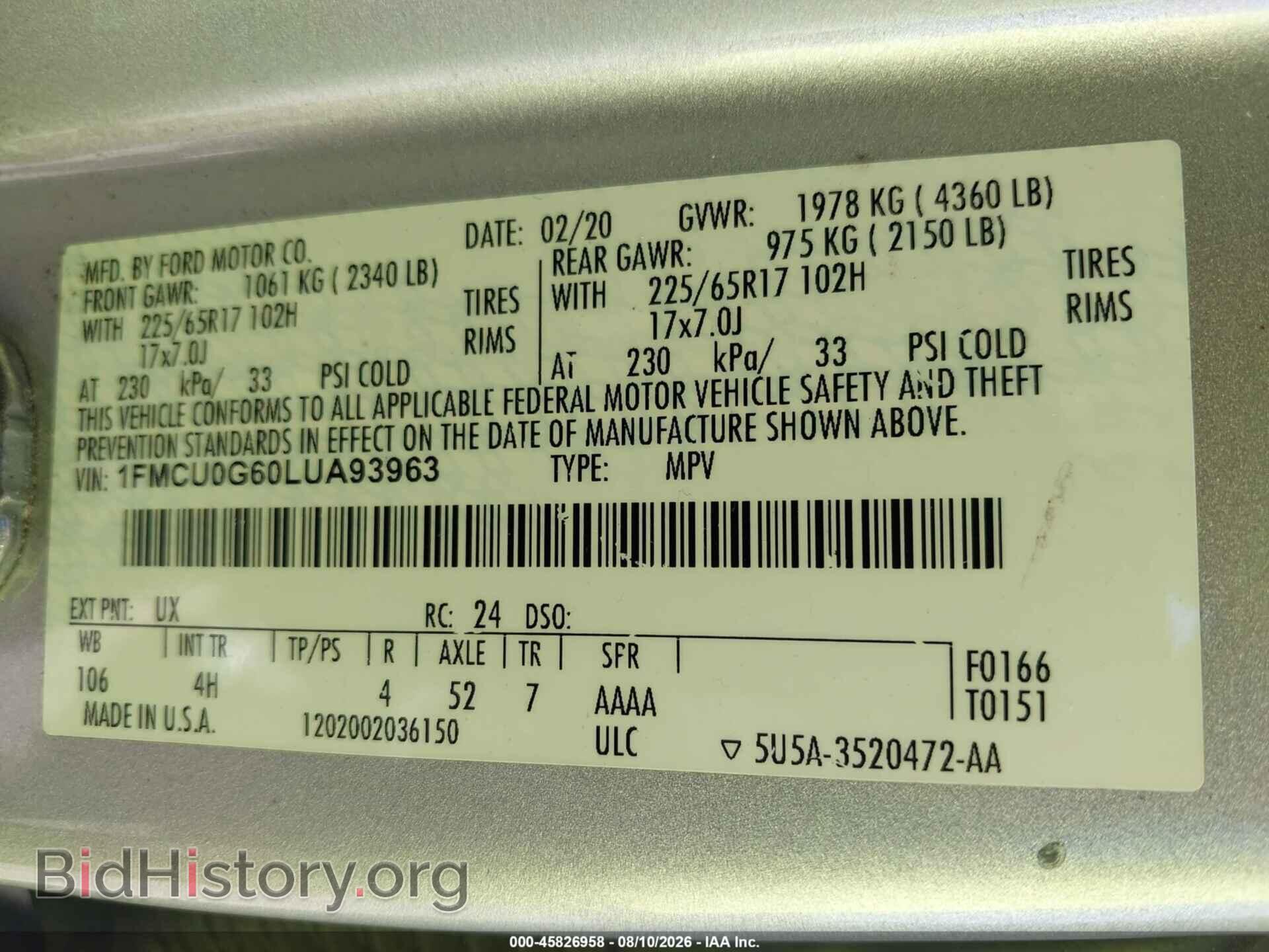 2020 FORD ESCAPE - VIN: 1FMCU0G60LUA93963 - Photo 9