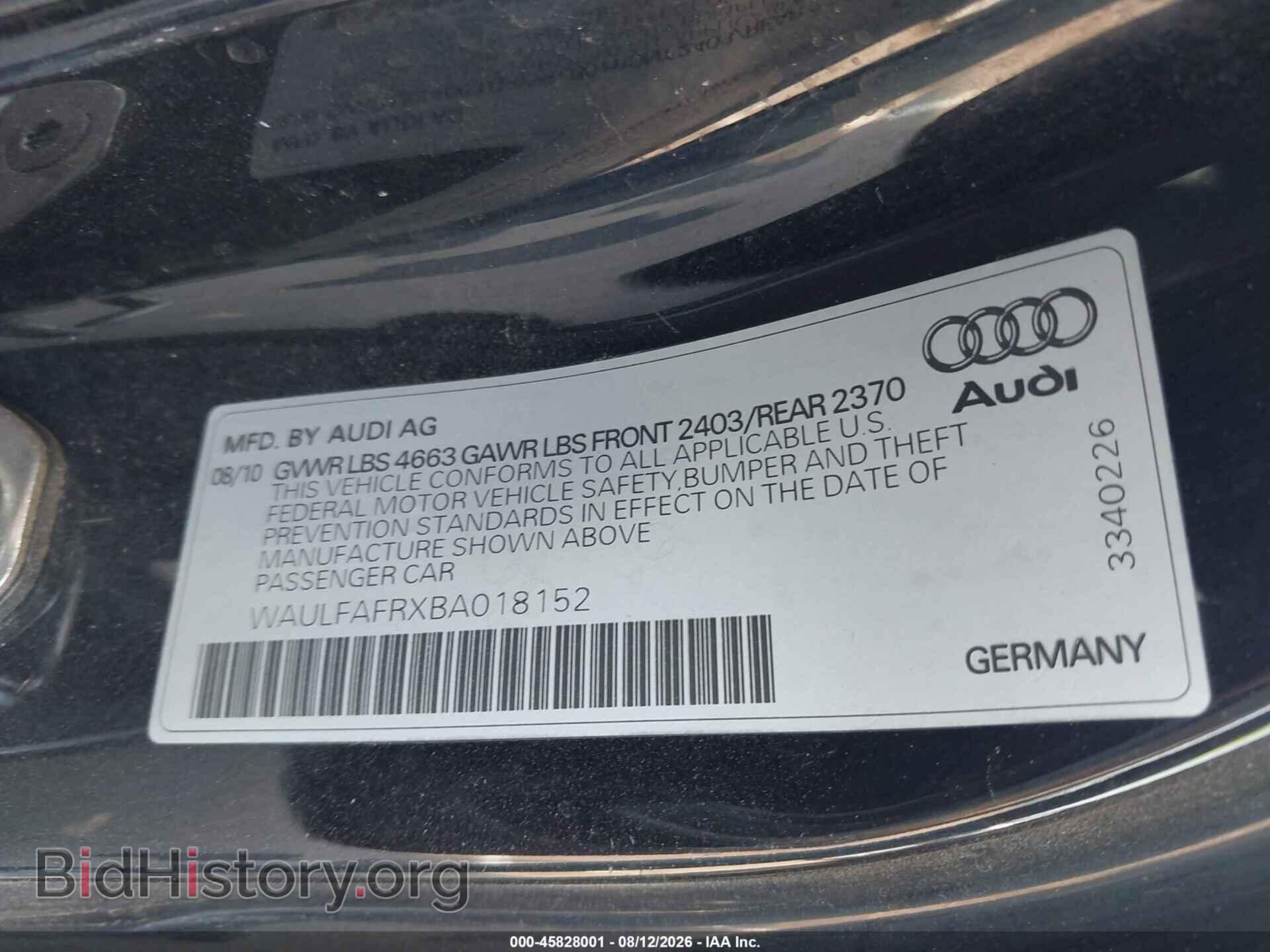 2011 AUDI A5 - VIN: WAULFAFRXBA018152 - Photo 9