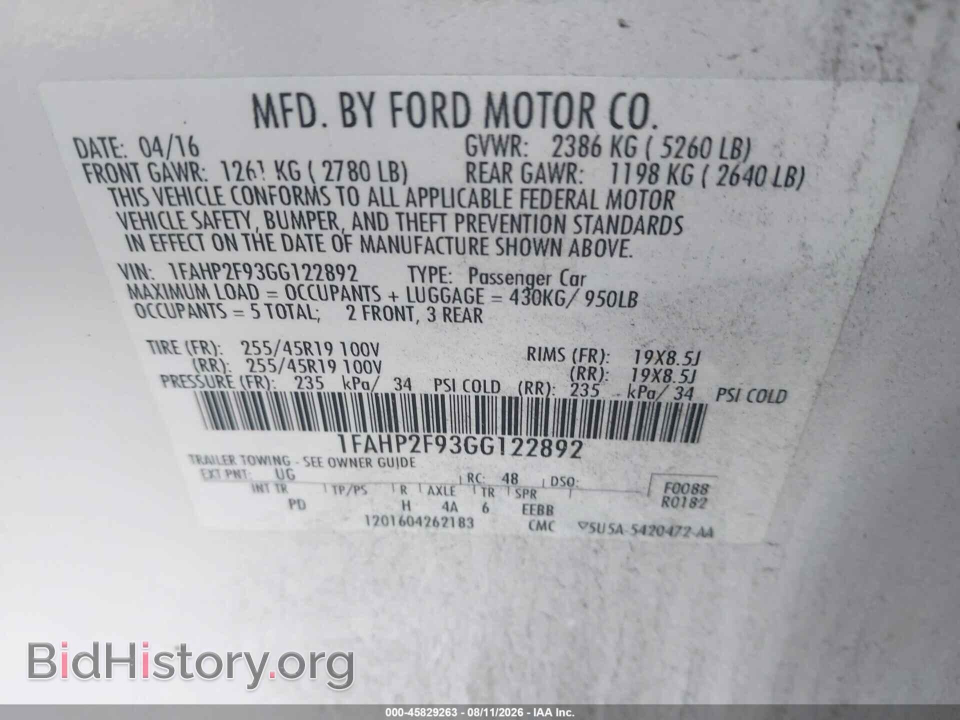 2016 FORD TAURUS - VIN: 1FAHP2F93GG122892 - Фото 9