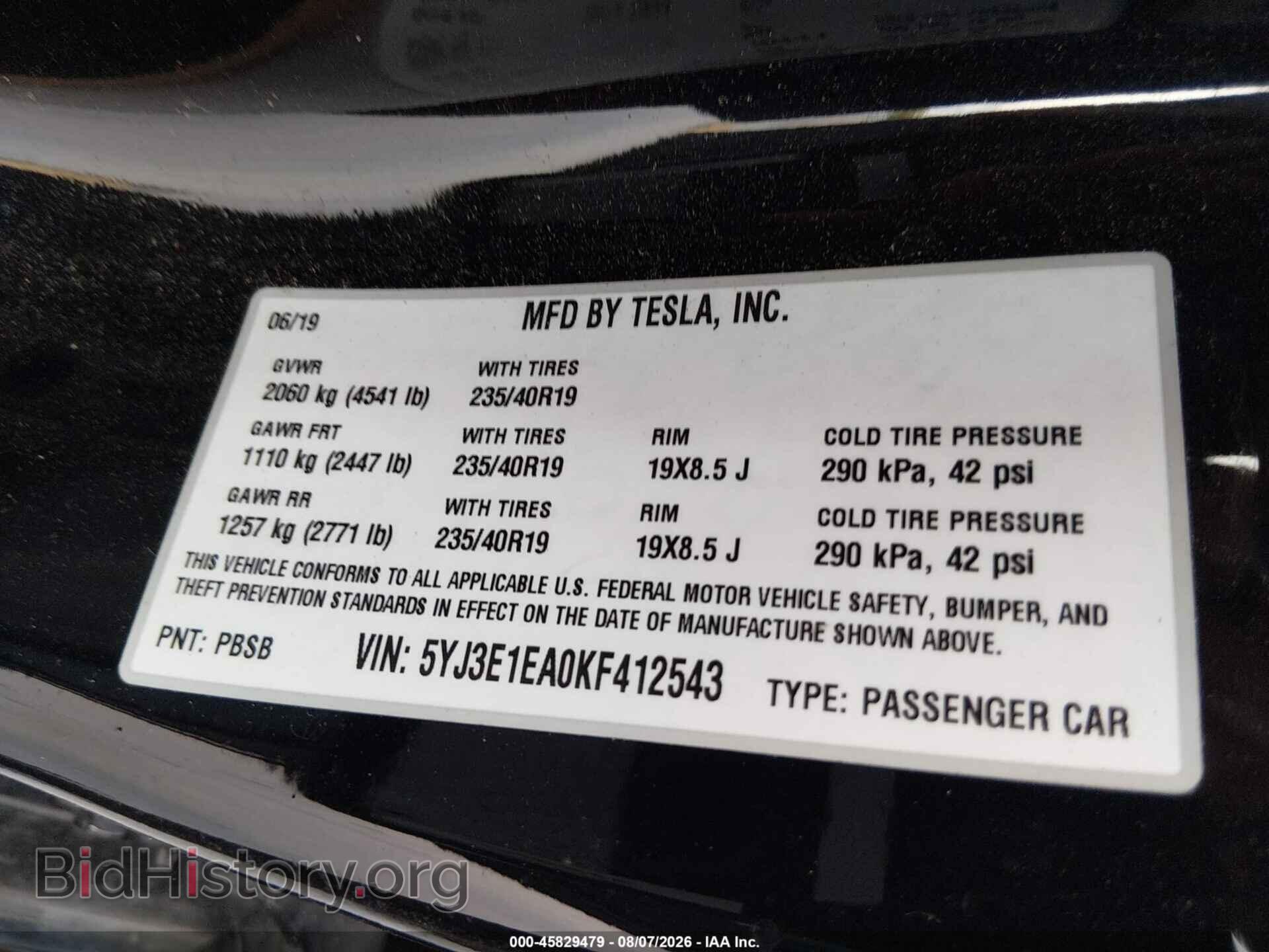 2019 TESLA MODEL 3 - VIN: 5YJ3E1EA0KF412543 - Фото 9